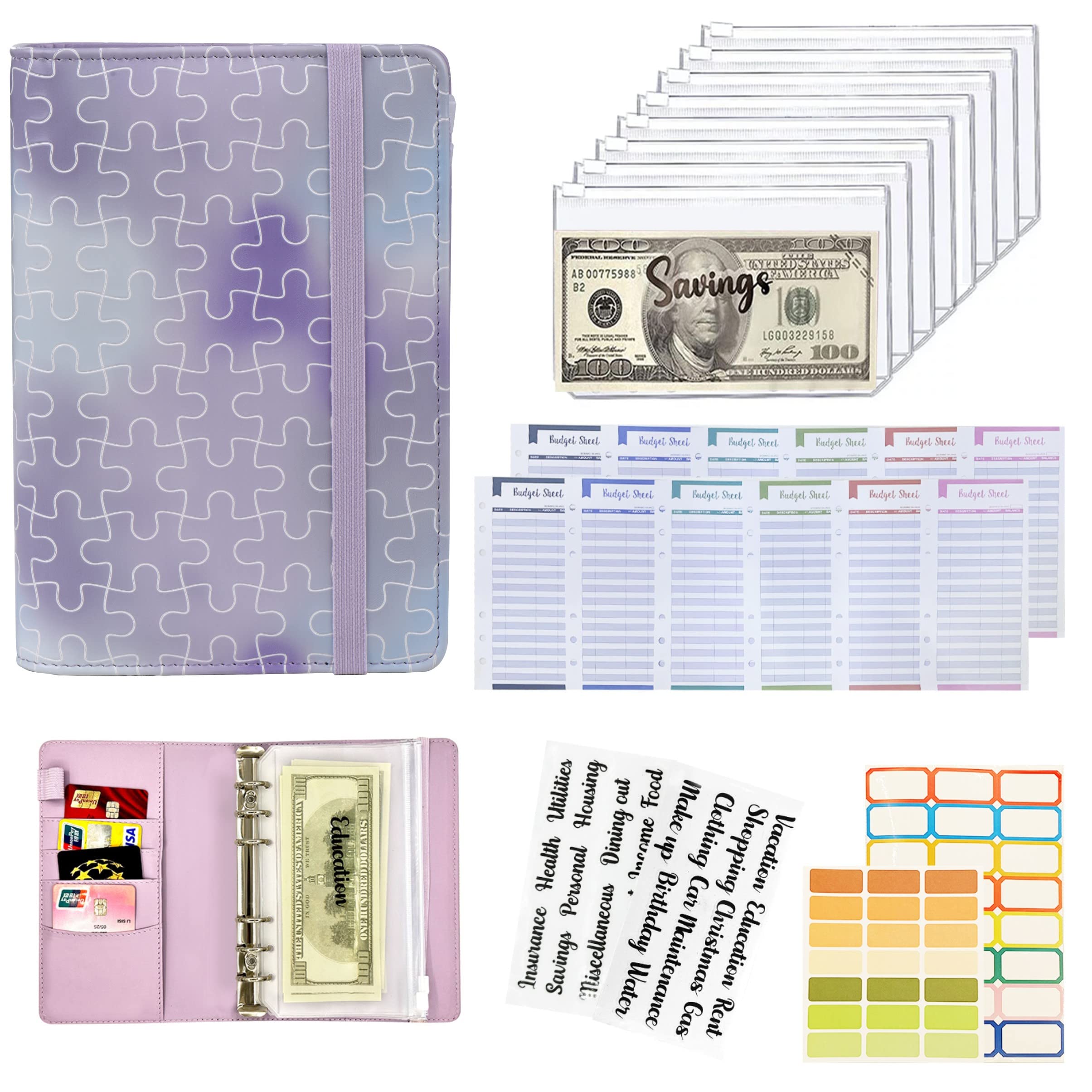 Budget Binder A6 Planner Money Saver with Zippered Cash Envelops Sheet and Stickers for Budgeting-PP