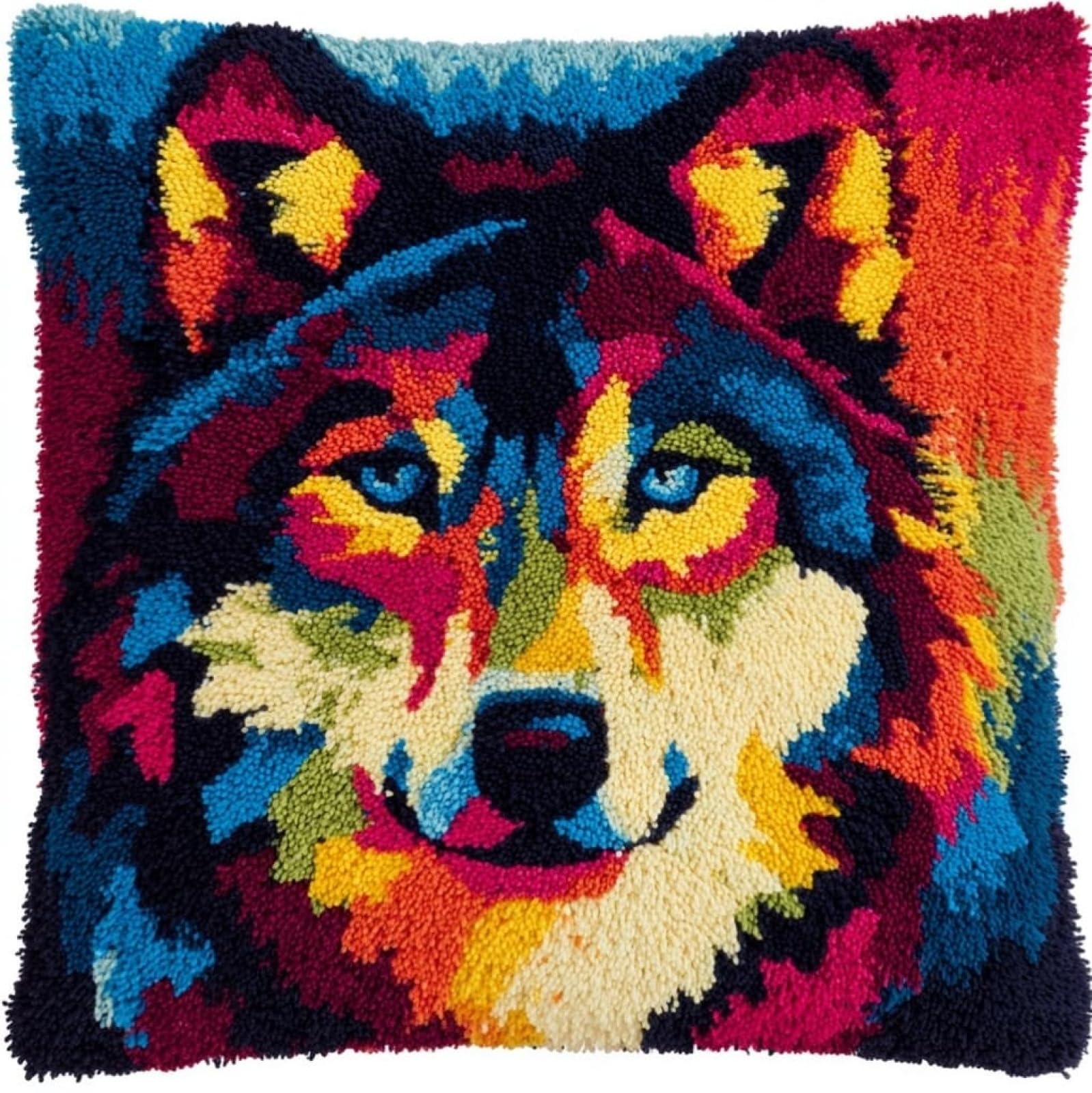 AxiangziK Latch Hook Kits for Adults Beginners 17x17in,Animal Wolf Creative Latch Hook Pillow Kit with Preprinted Canvas for Home Decoration and Present 43x43cm