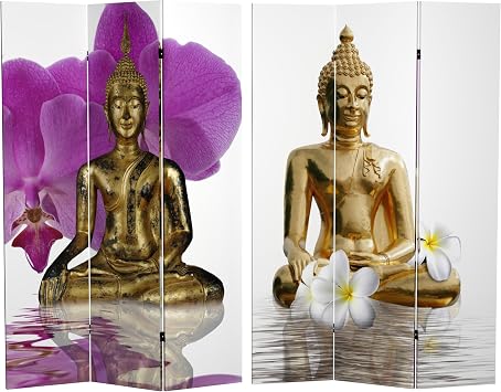 Red Lantern 6 ft. Tall Double Sided Thai Buddha Room Divider 3 Panel Freestanding Folding Privacy Screen, Partition, and Separator for Modern and Contemporary Bedroom Home Office Studio Dorm Apartment