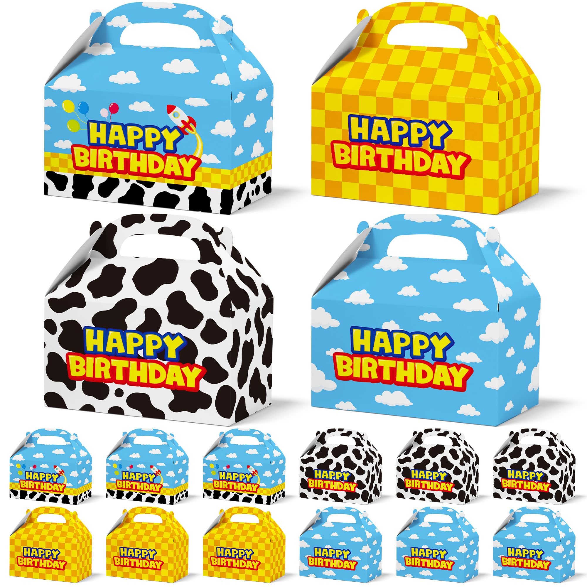 Bsenhe 16PCS Cartoon Gift Bag, Cartoon Birthday Decorations Goodie Bags Party Favor Boxes for Theme Birthday Party Supplies Sky White Cloud Cow Print Candy Bags