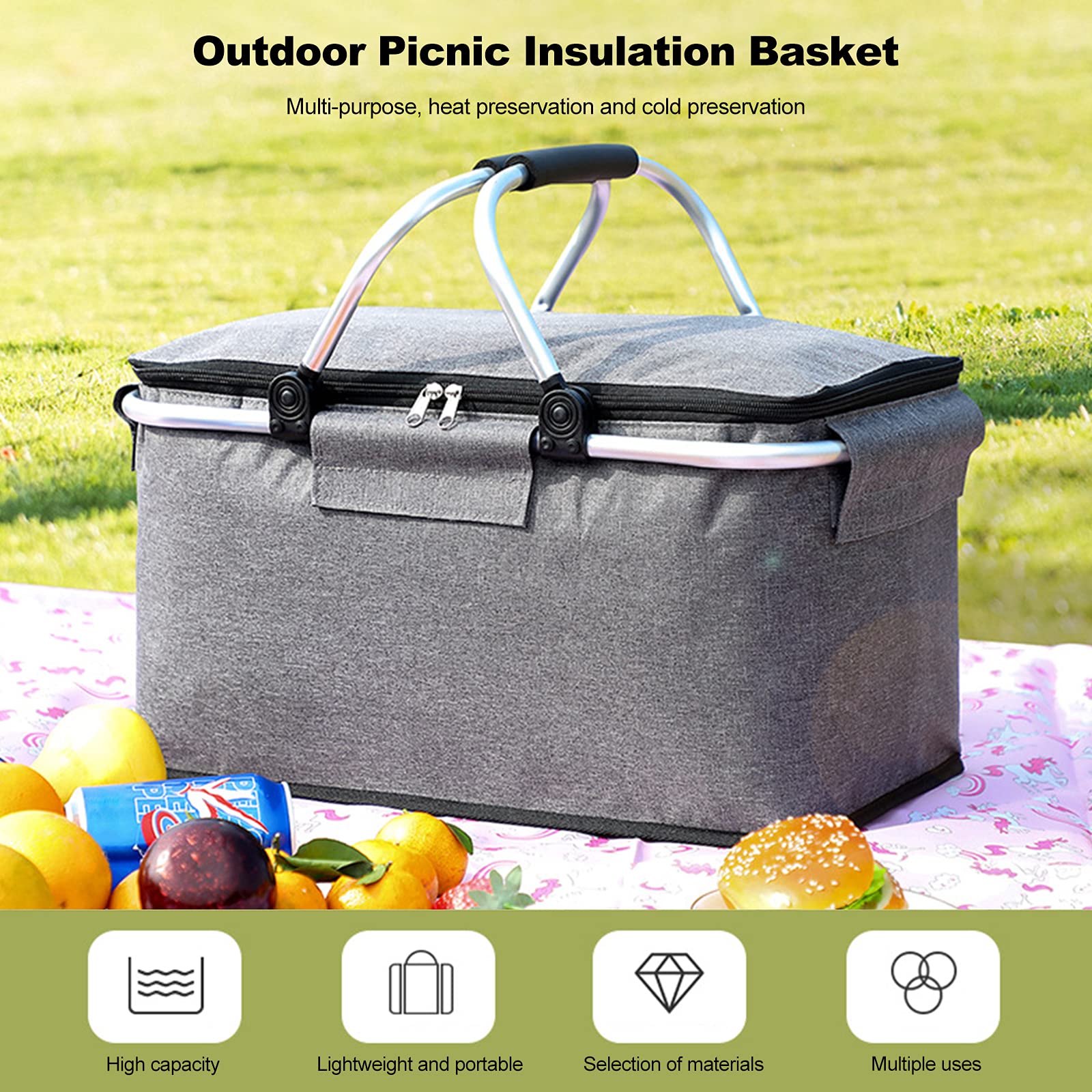 Ergocar Kühltaschen mit Verdicktem Futter, Picknicktasche Lunchtasche Thermotasche Faltbar Cooler Bag für Picknick BBQ Arbeit Reisen Familien Outdoor Aktivität Wasserdicht Schmutz-beständig