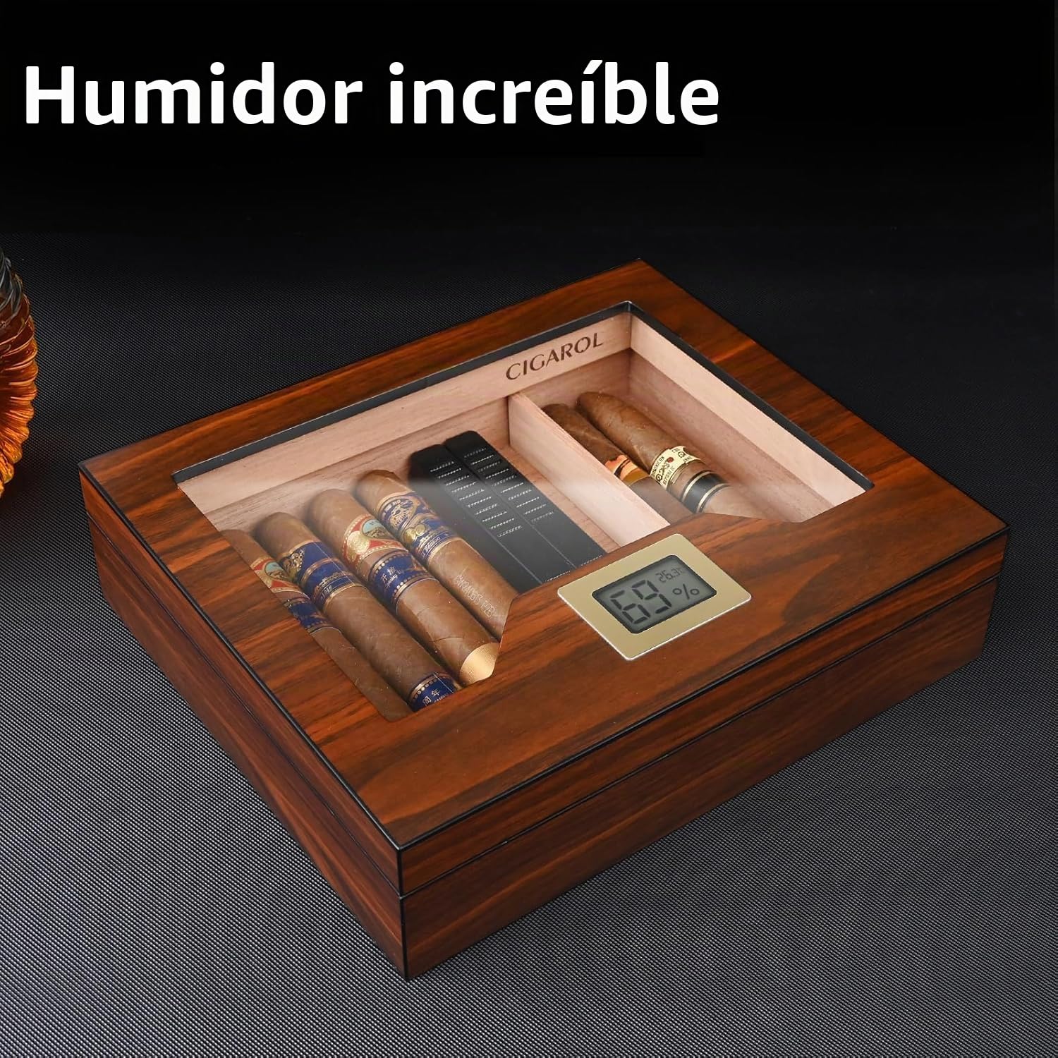 Humidor Puros, Caja Puros con Humidificador y Higrometro, Humidor para 25-35 Puros, Grandes Regalos para Hombres (Puros No Incluidos)