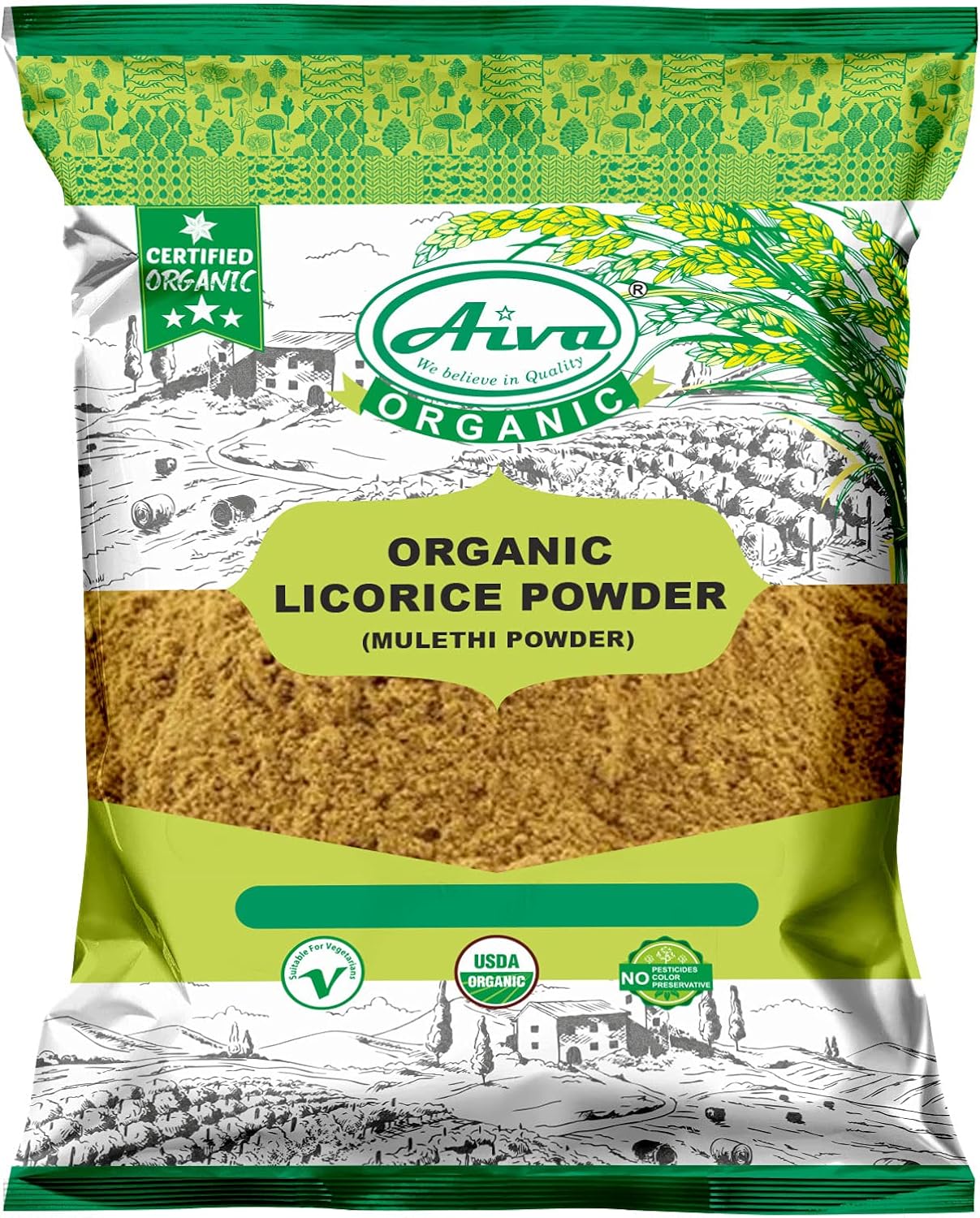 AIVA USDA Certified Organic Licorice Root Powder (Glycyrrhiza glabra-Liquorice-Mulethi- Yastimadu) – 7 Ounce Herbal Supplement : Health & Household