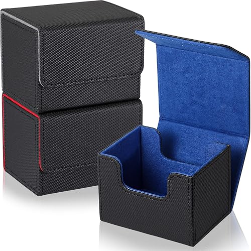Weewooday 3 cajas de cuero para tarjetas de cubierta para 100 cartas más compatibles con mazos MTG Commander (negro, negro, rojo, negro azul,