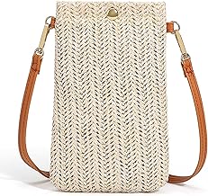 Women's Shoulder Bag, Woven Straw Beach Bag, Women's Mobile Phone Bag Summer Wallet Daily Use Travel with Adjustable Detachable Straps