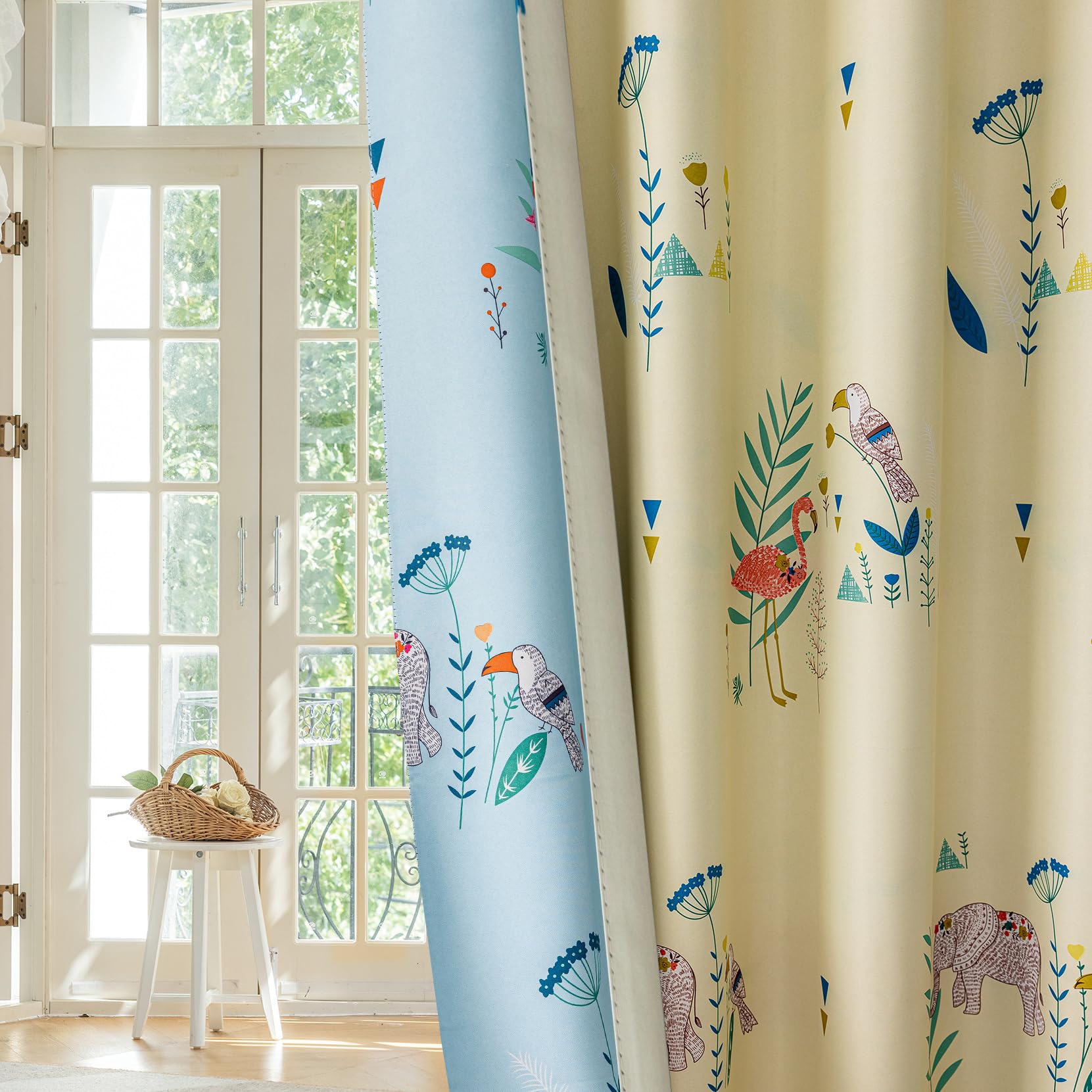 SUOUO Doppelseitige Verdunkelungsvorhänge für Schlafzimmer, Wildblume, Boho, Raumverdunkelung, Fenstervorhänge für Wohnzimmer, 213,4 cm lang, 2 Paneele, Flamingo