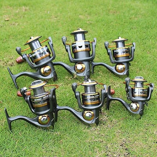 Miniatura 7 de Sougayilang Carretes de pesca giratorios con mango plegable de madera intercambiable izquierda/derecha, cuerpo de metal potente, relación de