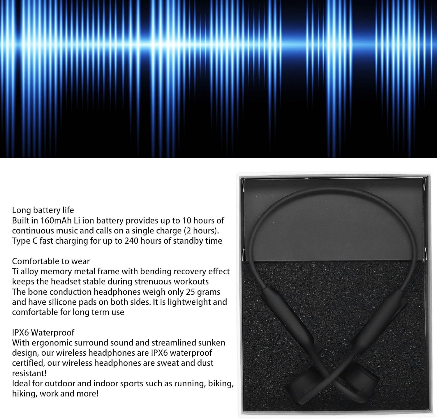 Наушники с костной проводимостью K08, стереонаушники с Bluetooth 5.3 и открытой конструкцией, система шумоподавления ENC, степень защиты IPX6, беспроводные спортивные наушники