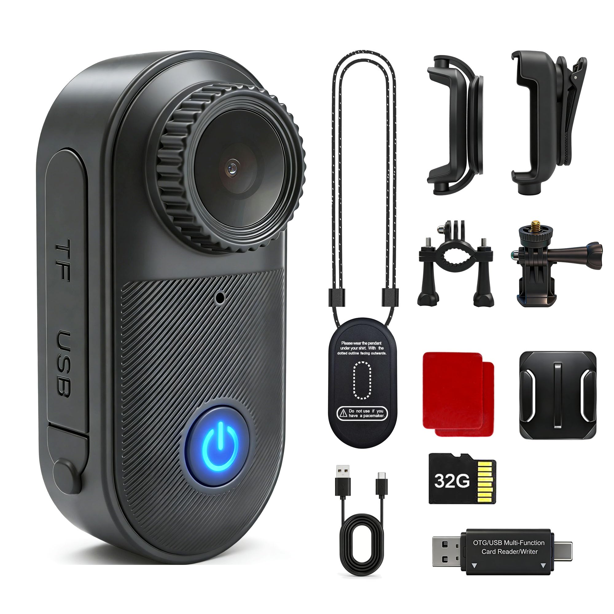 Mini caméra magnétique 2,7 K, avec carte de 32 Go, gris graphite