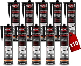 PRITEX – Profi Montagekleber Weiß 10x 300 ml – Baukleber für Holz-Paneele, Kabelkanäle, Sockelleisten, Styropor, Fliesen, Beton uvm. – haftstarker Universalkleber auf Acrylatdispersion-Basis für innen