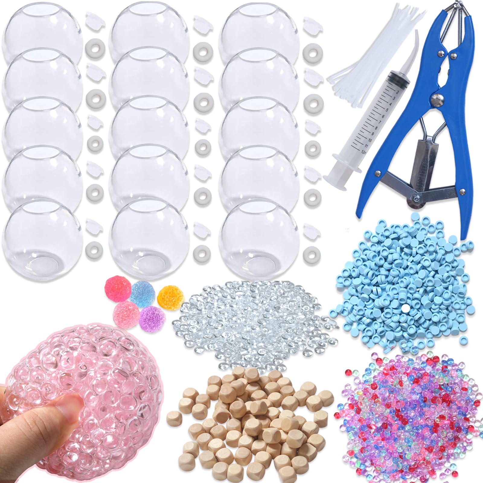 DIY Stress Ball Making Kit with Filler-15PCS Stress Ball Making Kit Stress Balls, Transparent Blank Skins with Air Pump & Expander Tool for Pressure Squishy Balls for Adult (15PC, Style A) Style a 15