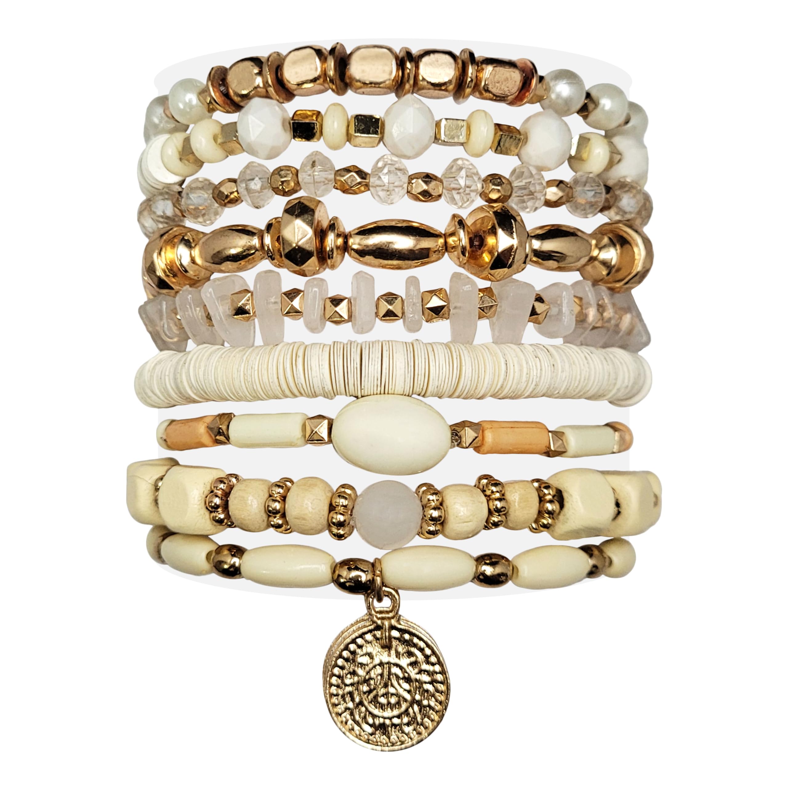 INDIKONB Bohemian Bracelet Set for Women - 9-Piece Combo in Elegant Beige Theme - Stretchable and Stylish Jewelry (B0CWDG4KFC) Amazon Price History, Amazon Price Tracker