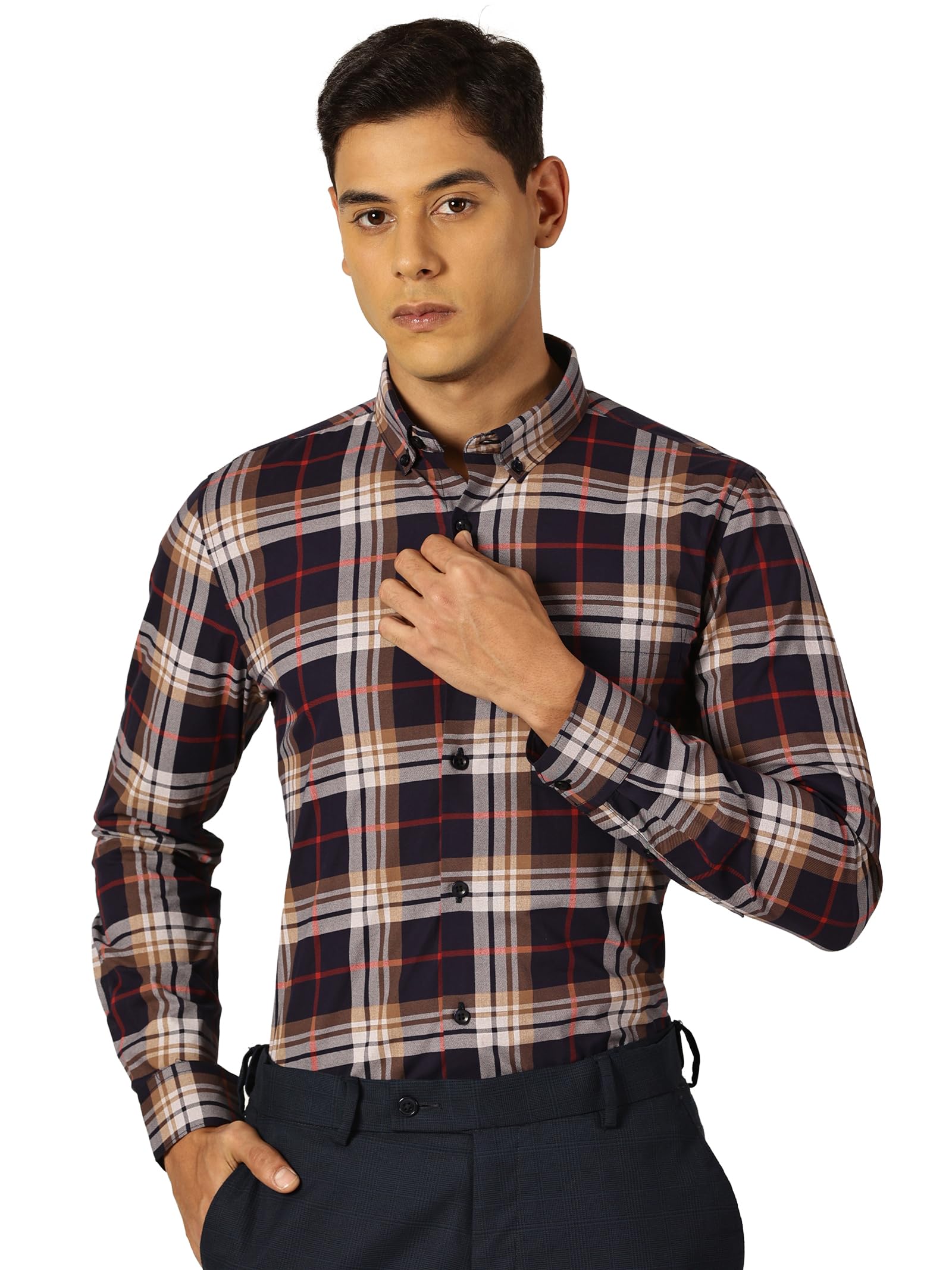 thomas scott Men's | Checkered | Full Sleeve | Slim Fit | 100% Cotton | Single Pocket | Button Down Collar | Formal Shirt-picture-36