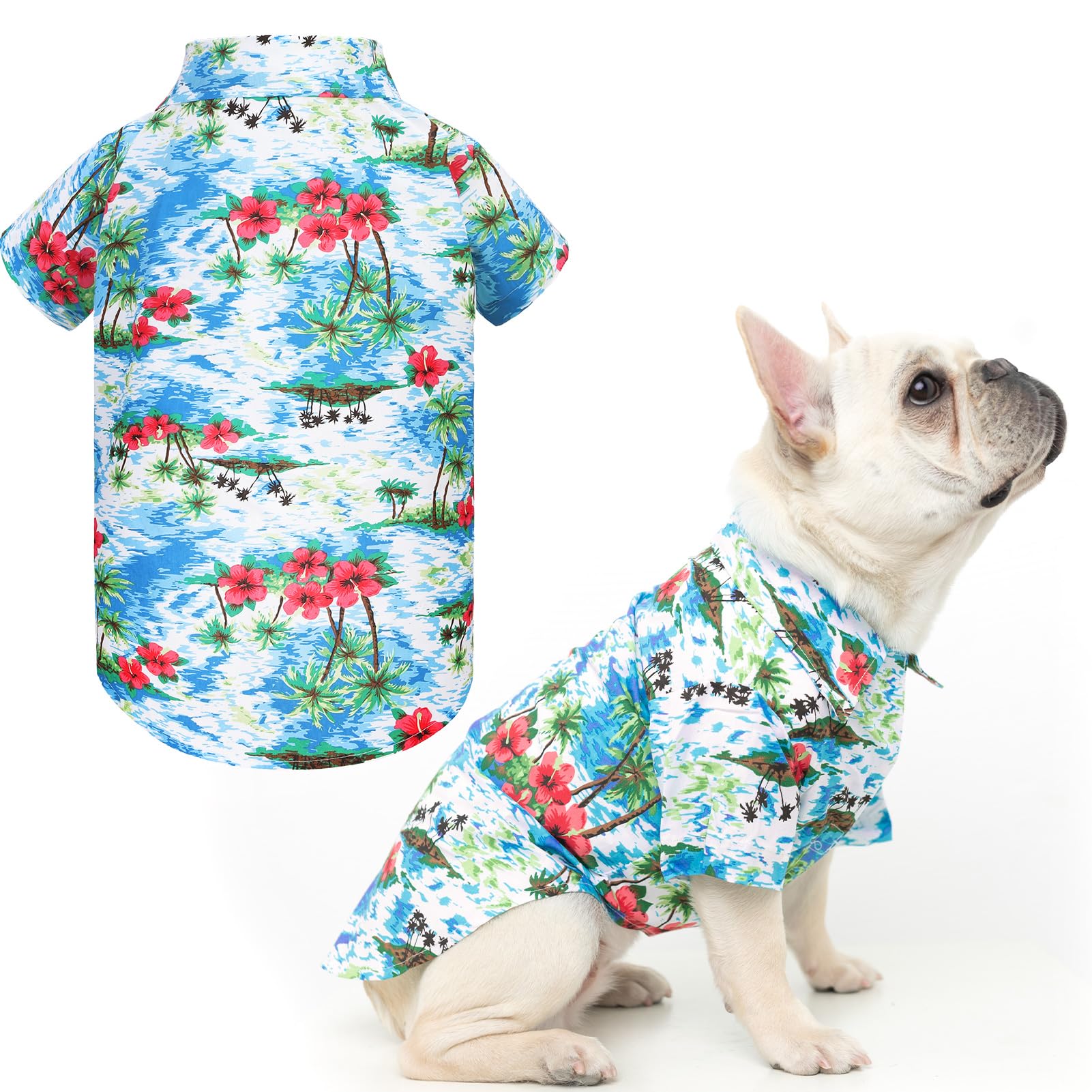 EXPAWLORER Dog Hawaiian Shirt - Dog Summer Clothes, Breathable Polo T-Shirts with Floral and Sea Island Pattern,Puppy Outfit,Shirt for Small Medium Large Dogs Boy and Girl in Hot Days