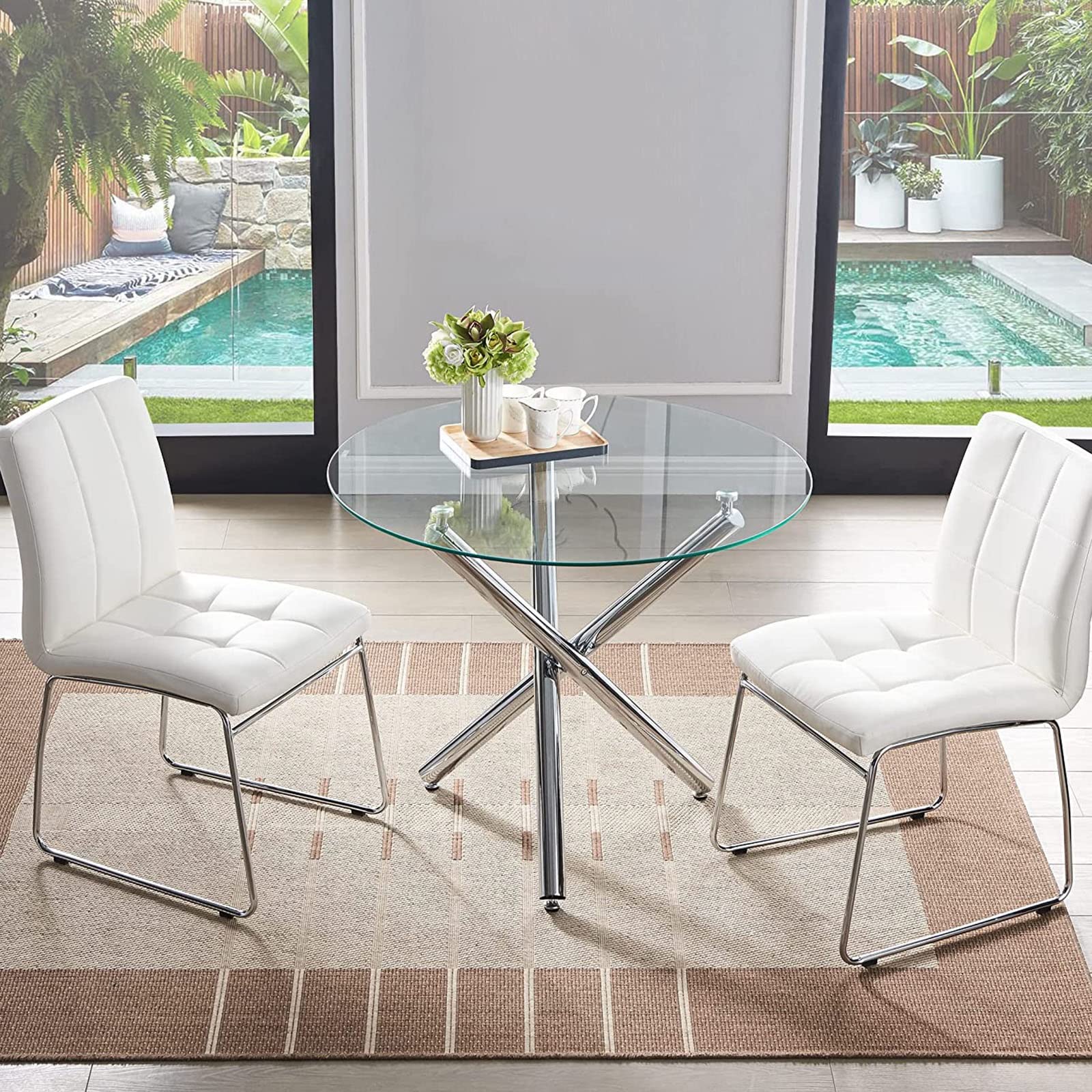 Plateau De Table Rond Verre Trempé 6mm 38-90cm pour Table Basse Jardin | Plateau De Table Verre Trempé Transparent Bord Biseauté Antis-Chaleur Facile Nettoyage(35Inch/88cm)