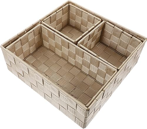 LIFKOME 4 cajas de almacenamiento tejida cesta de almacenamiento de estante cesta de almacenamiento cesta de almacenamiento de mimbre cestas tejidas