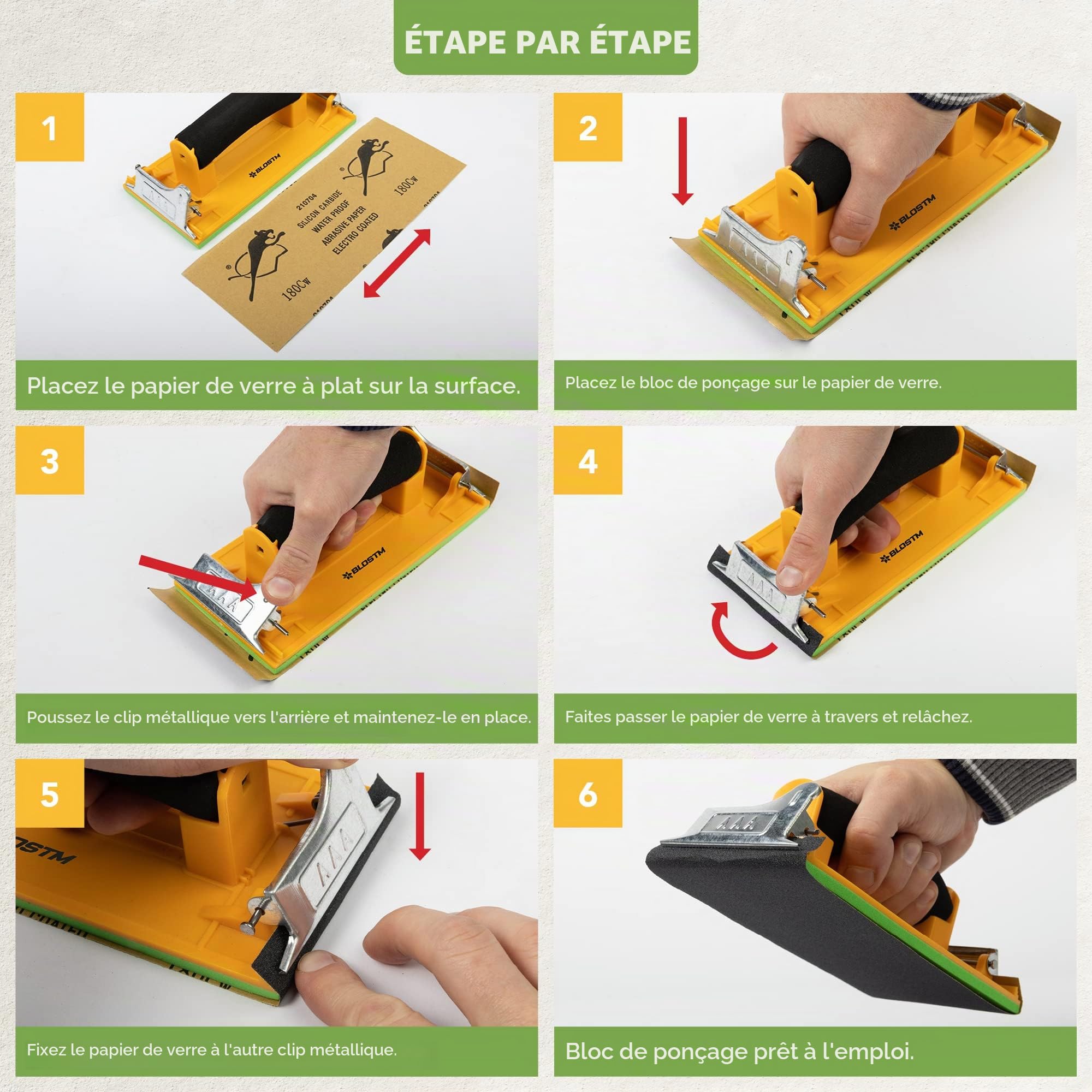 BLOSTM Assortiment de Papier à Poncer avec Cale à Poncer - Grain 120 à 7000, 48 Feuilles de Papier de Verre pour le Bois, les Murs et l'Automobile, Comprend un Bloc de Ponçage Manuel - Lot de 48