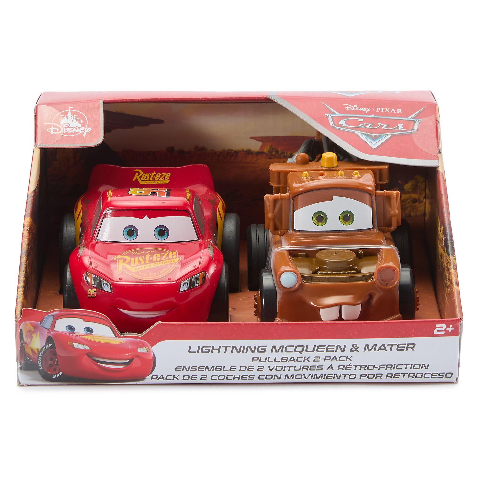 Disney Store Set di Giocattoli a retrocarica Ufficiale Cars, Collezione di Veicoli pressofusi a 2 Pezzi con Saetta McQueen e Cricchetto, Azione da Corsa Disney Pixar Cars