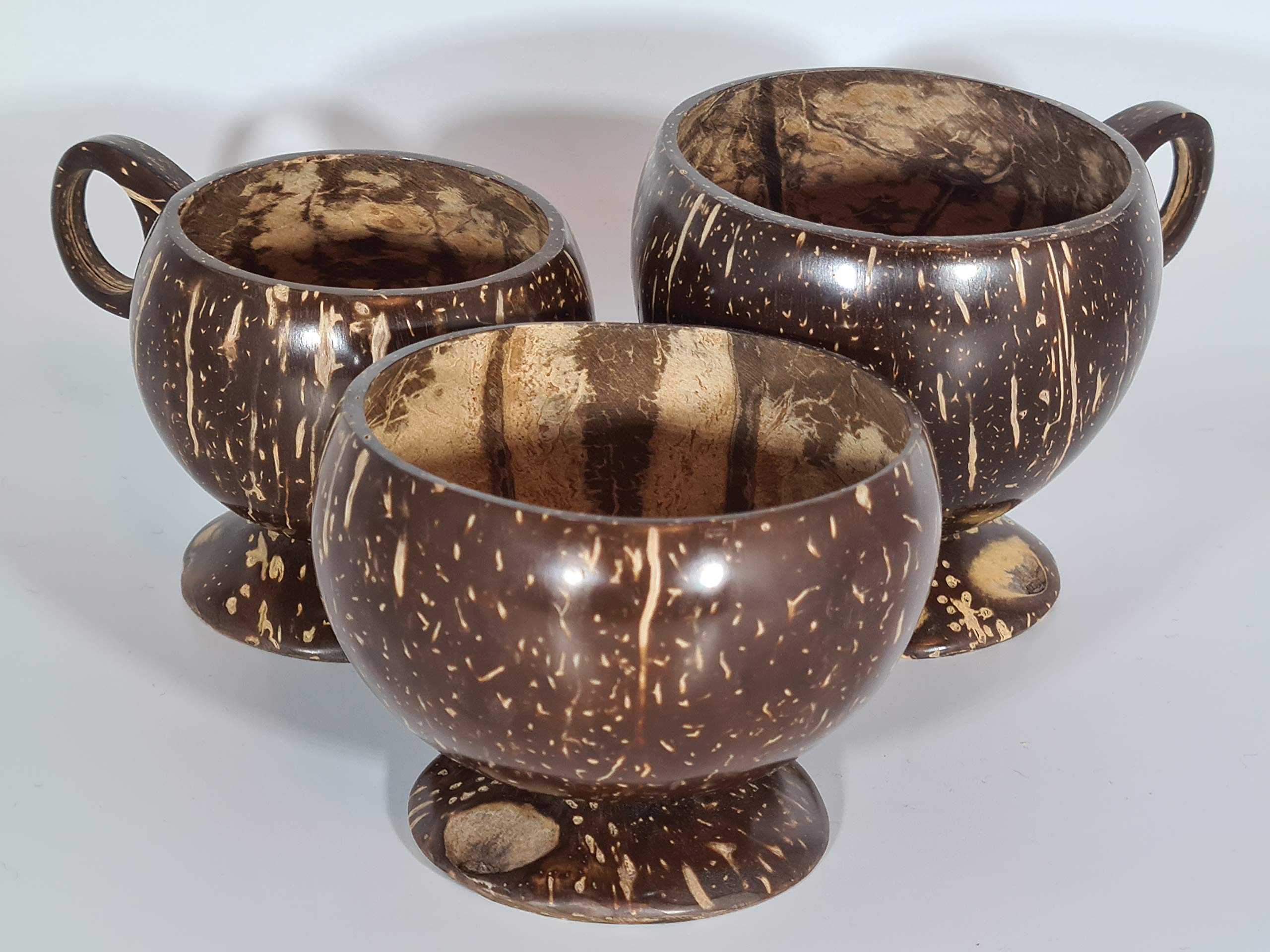 3 Handmade Thai Natural Wooden Coconut Cup Mug Kitchenware Coffee Tea Juice