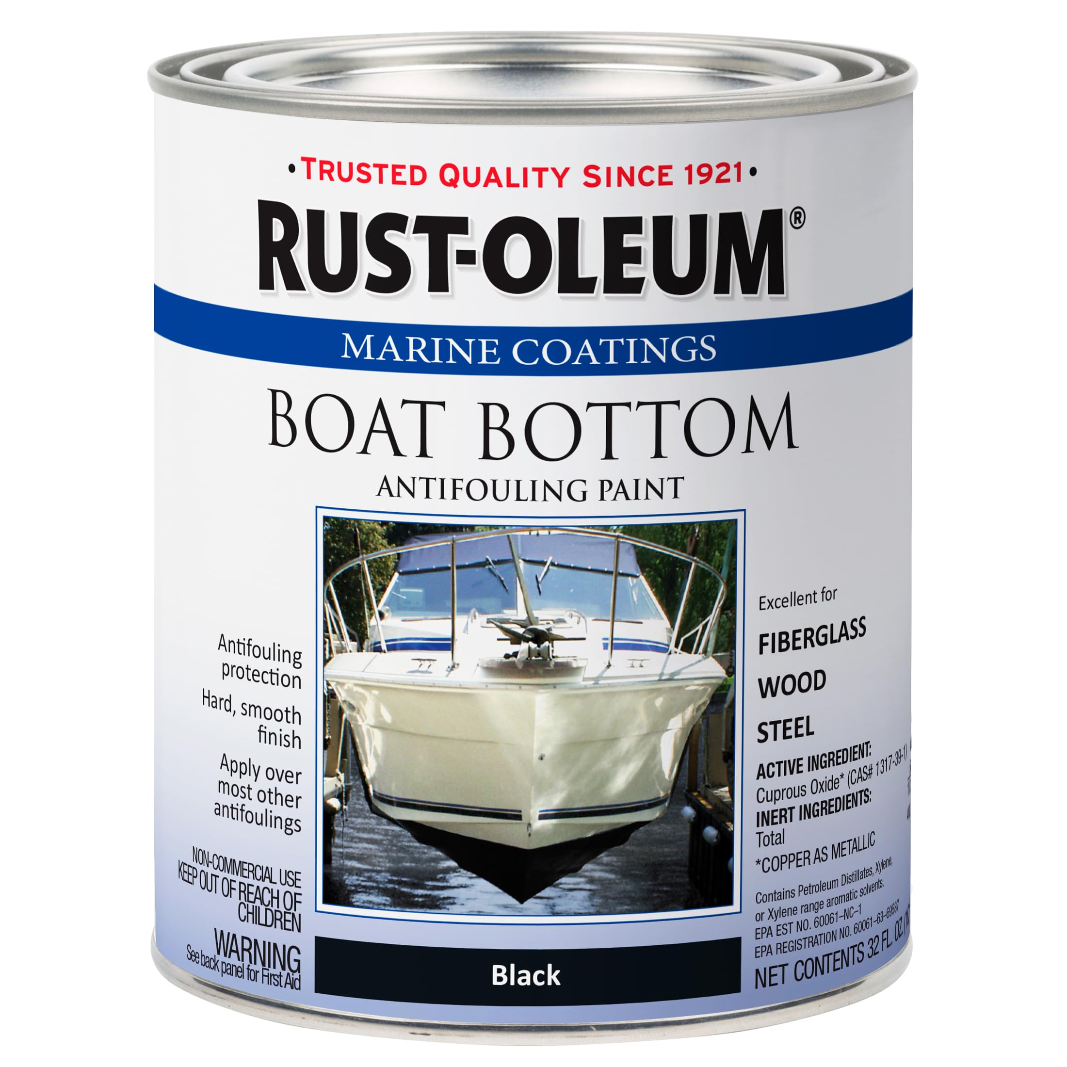 Rust-Oleum 396967 Marine Flat Boat Bottom Antifouling Paint, Quart, Black