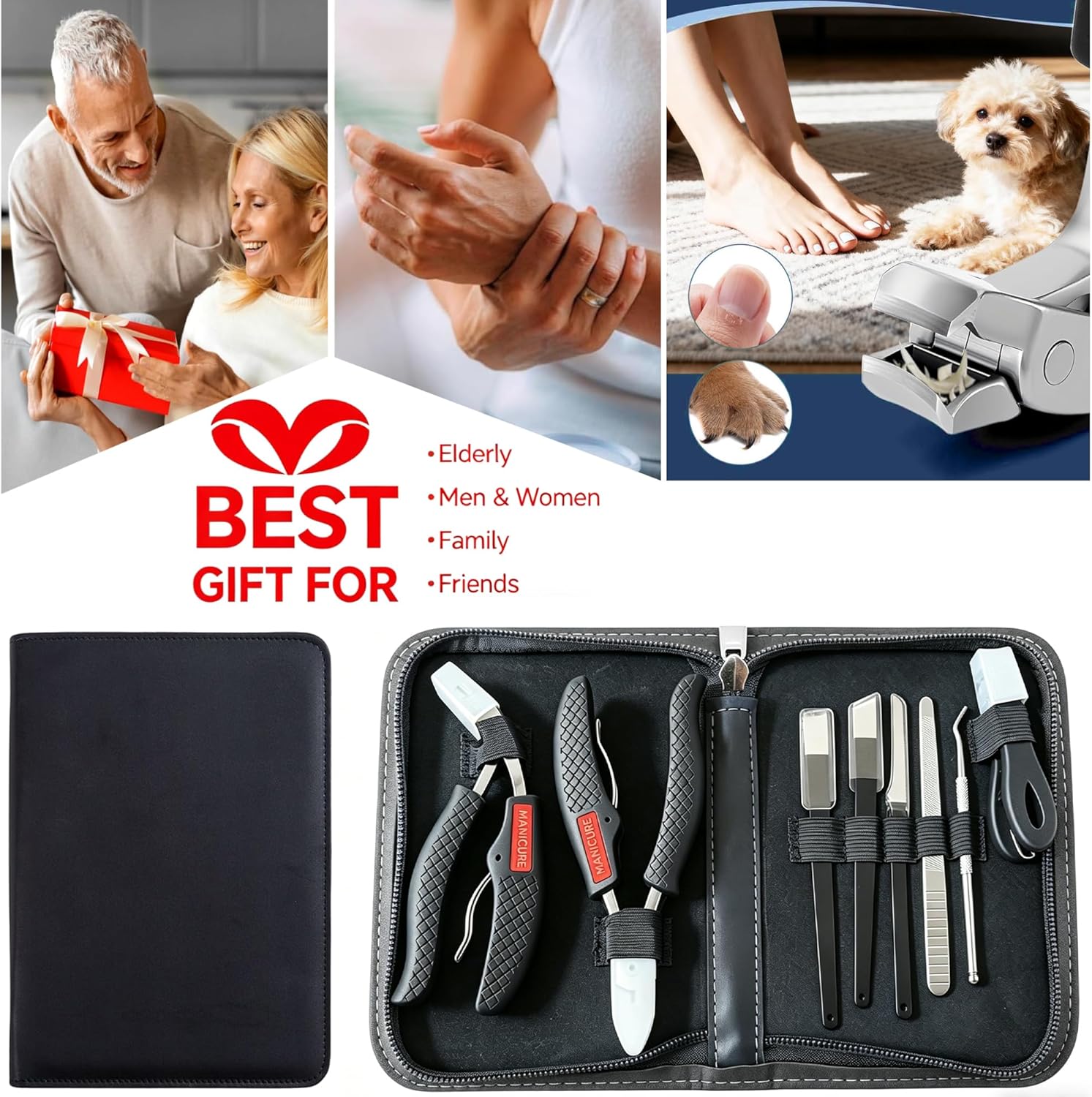 Toenail Clippers for Seniors Thick Toenails, Professional Large Toe Nail Cutter & Trimmer for Men and Women, Pedicure Knife Tools, Ingrown Toenail Removal Kit, Ultra Sharp Fingernail Clippers 8 Pcs