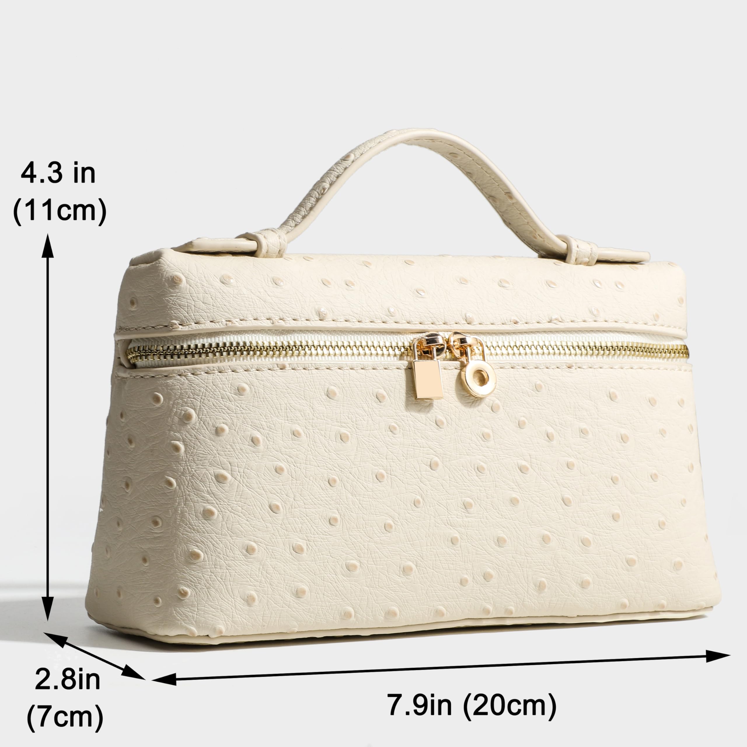 Rejolly Crossbody Bag for Women Small Pouch Top-Handle Leather Bag Designer Shoulder Handbag Quiet Luxury Trendy Purse Ostrich Cream White (Gold Hardware)