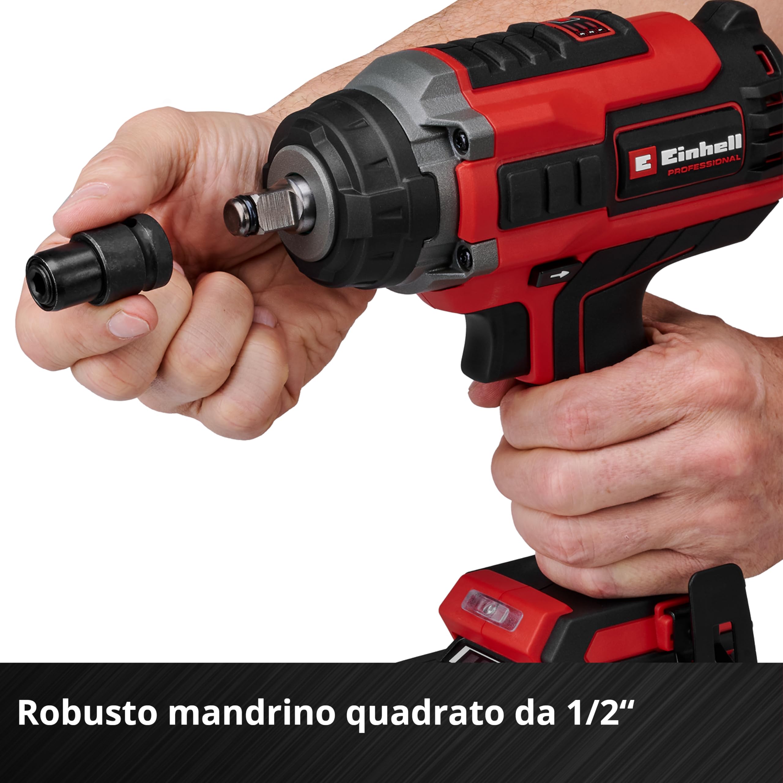 Einhell Professional Avvitatore a percussione IMPAXXO 18/450 (1x4,0Ah) Power X-Change (18 V, 450 Nm, brushless, attacco quadrato esterno, incl. batteria da 4 Ah, caricabatterie, set bussole)
