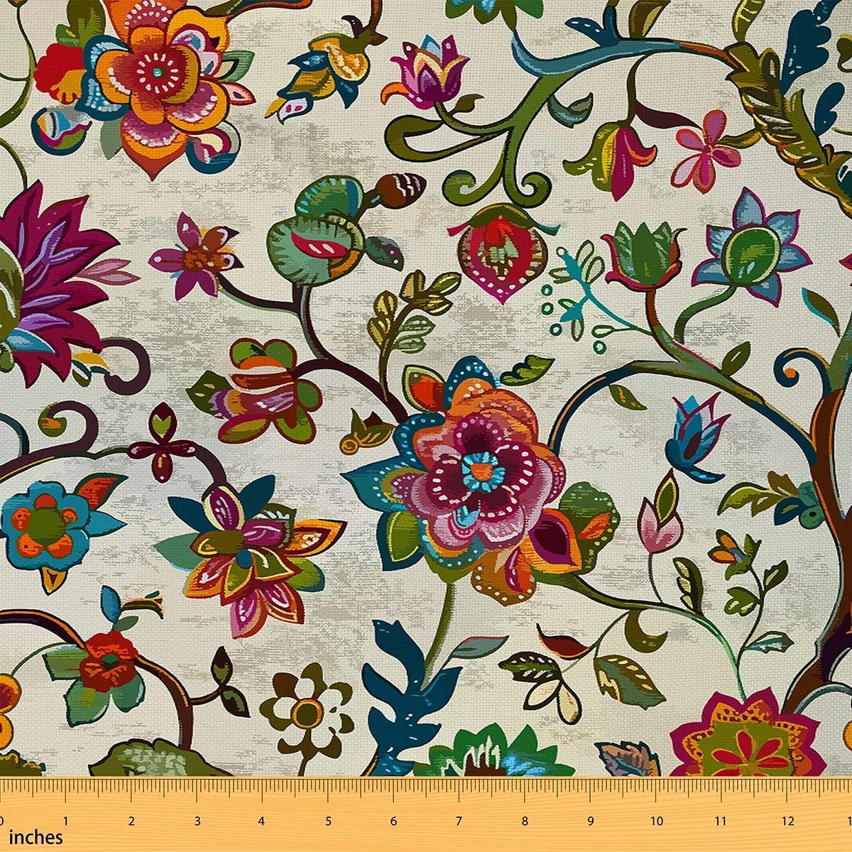 Paisley Flowers Fabric by The Yard,Boho Style Exotic Upholstery Fabric,Retro Floral Bohemia Decorative Furnishing Fabrics,Beige Green Red Crafts & Sewing Supplies DIY Fabrics,3 Yards,108" L x 59" W