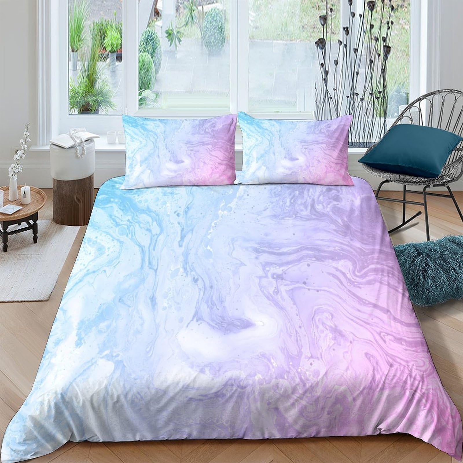 GPLZQXKJNH 3D Printed Marble Pastel Duvet Cover Microfiber Soft Breathable Abstract Gradient Bedding Set with 2 Pillowcases for Bedroom Decor Single（135x200cm）
