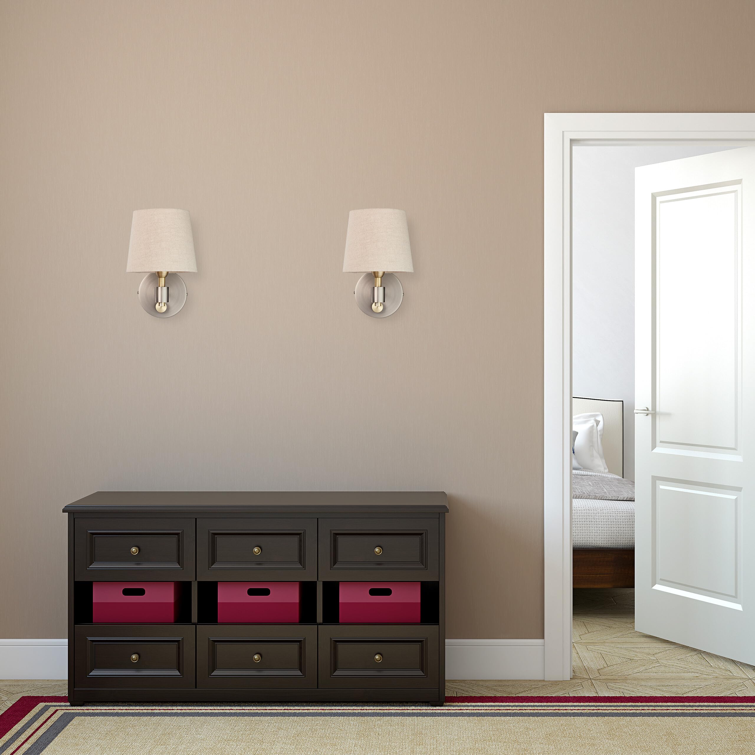 Relaxdays Applique con Paralume in Tessuto, Set 2 Lampade Dimmerabili da Parete, E14, HLP: 23x15x21 cm, Beige Argento