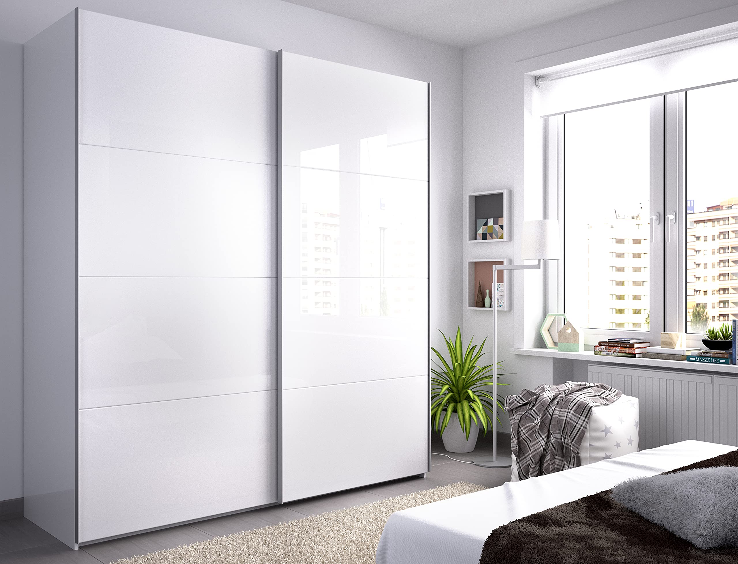 DEKIT GRUPO RIMOBEL SLIDE - Armario 2 Puertas correderas con perfiles de aluminio - Blanco - 180x204x65cm