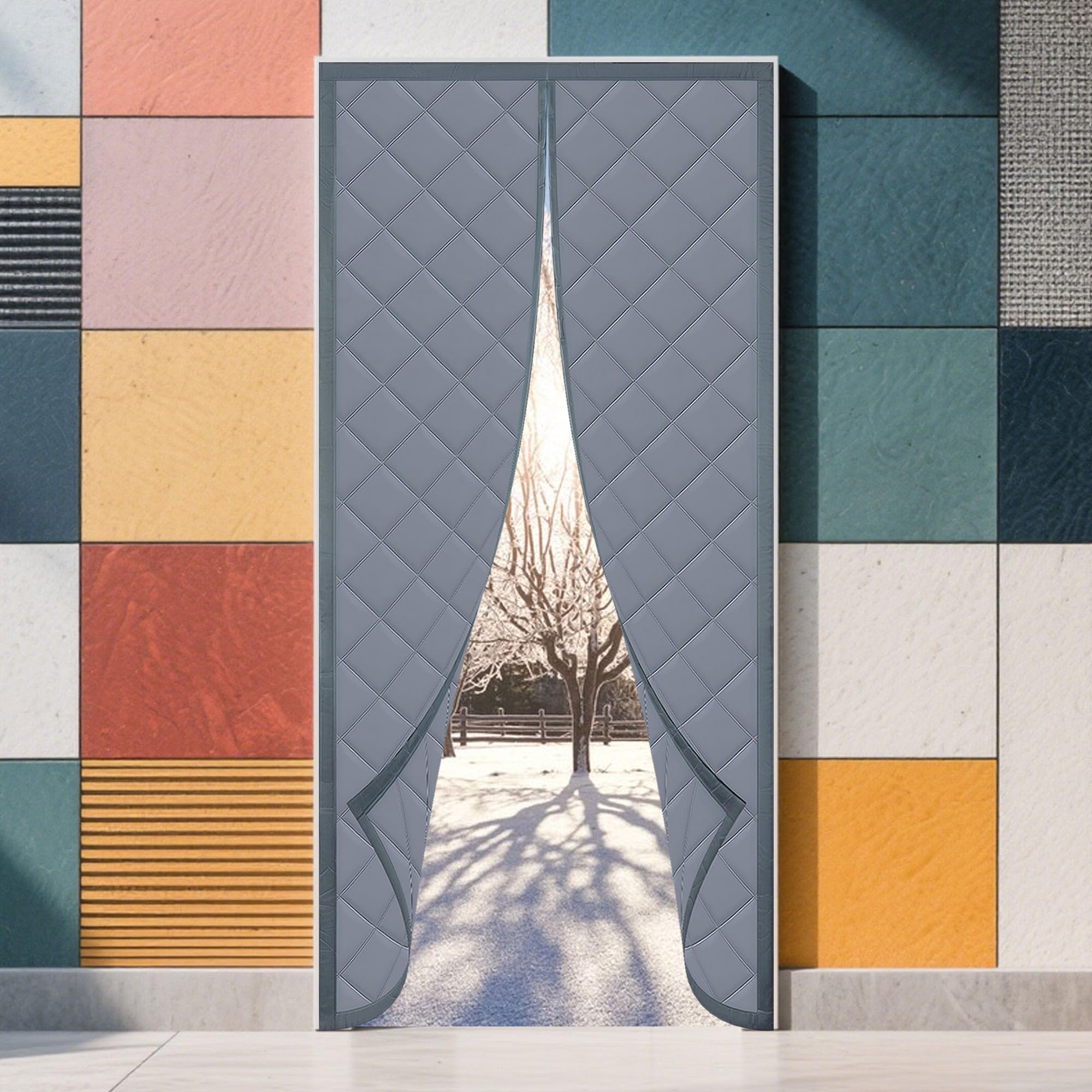 Cortina de puerta aislante térmica gris plata 117x208 cm para balcón y sala