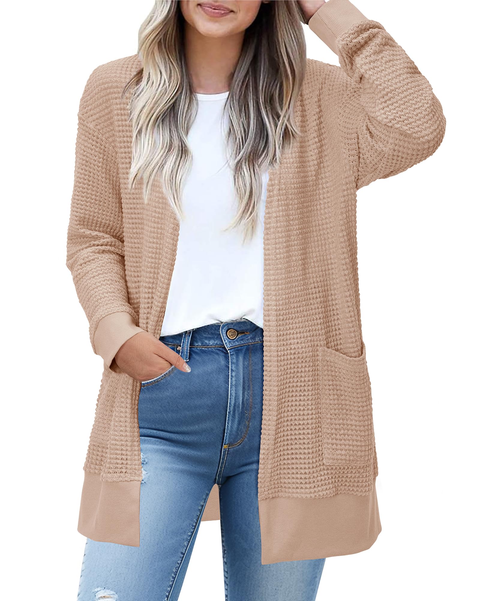 STYLEWORD Women's Fall Fashion Cardigan Sweater Lightweight Open Front Long Casual Outfits with Pockets
