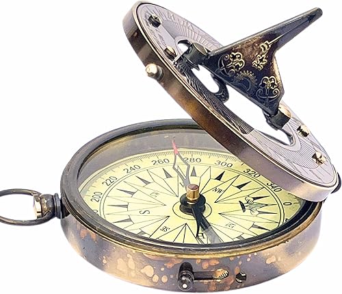 Brújula de navegación vintage herramienta funcional decoración del hogar y mesa reloj de sol náutico brújula redondo acabado de latón