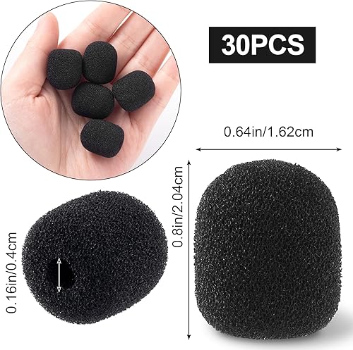 Miniatura 8 de PAGOW Paquete de 30 mini parabrisas de micrófono de espuma, cubierta de auriculares de micrófono de alta densidad, parabrisas de micrófono de solapa