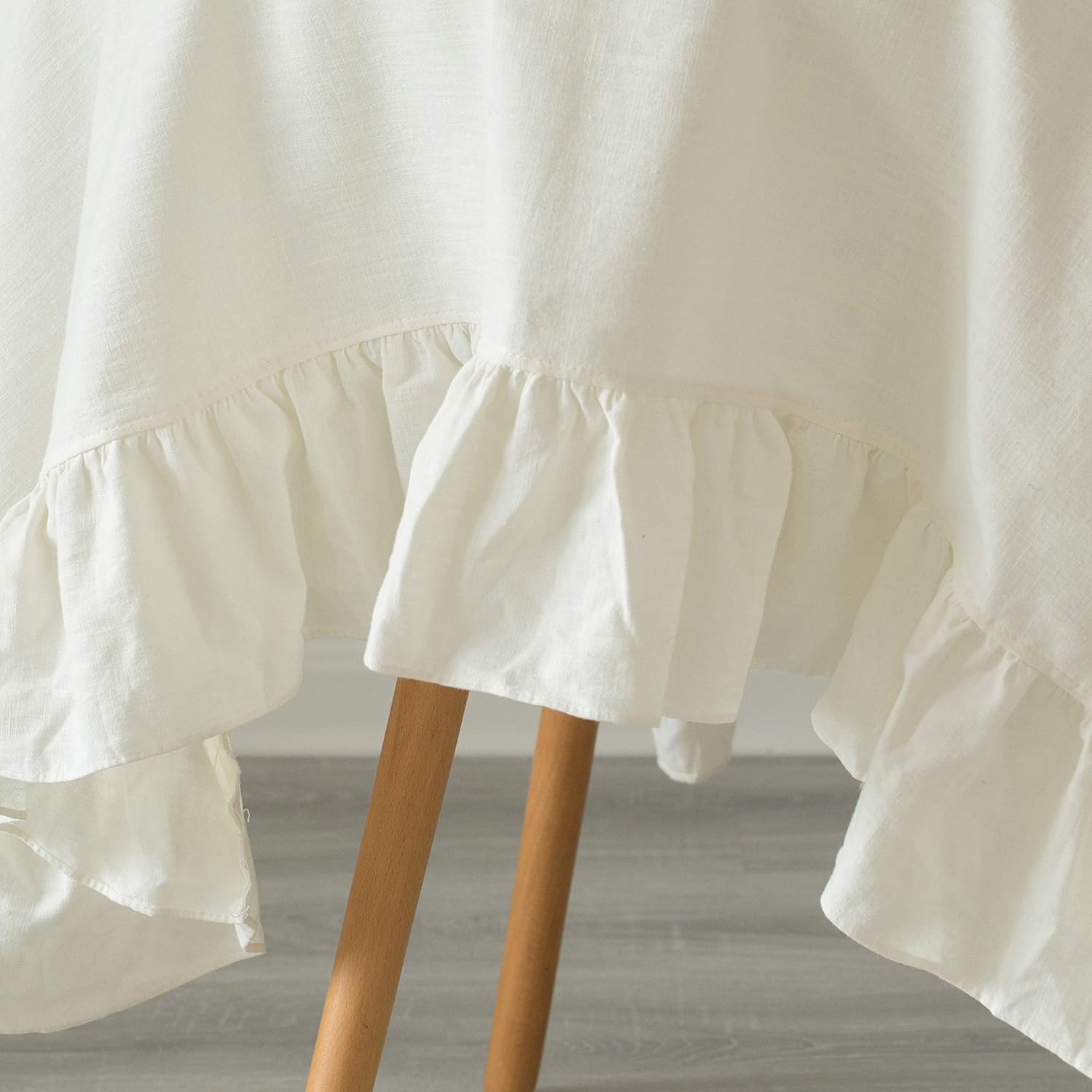 DEERLUX 100% Pure Linen Washable Tablecloth with Ruffle Trim, 70" x 70" Square White