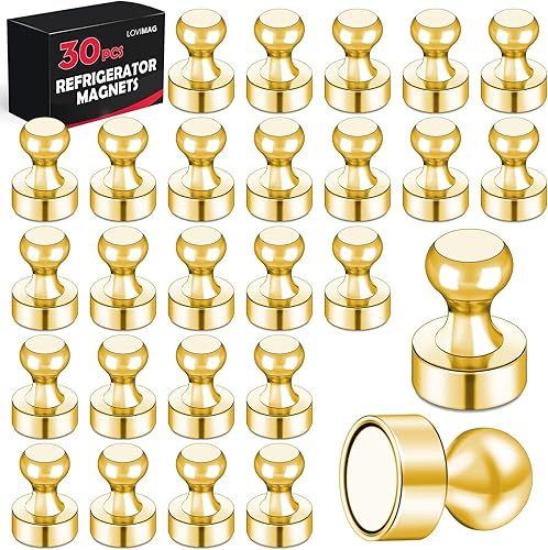 Miniatura 64 de Imanes para refrigerador, 20 unidades, imanes tipo chincheta de metal, dorados, ideales para pizarras blancas, oficinas, aulas o mapas