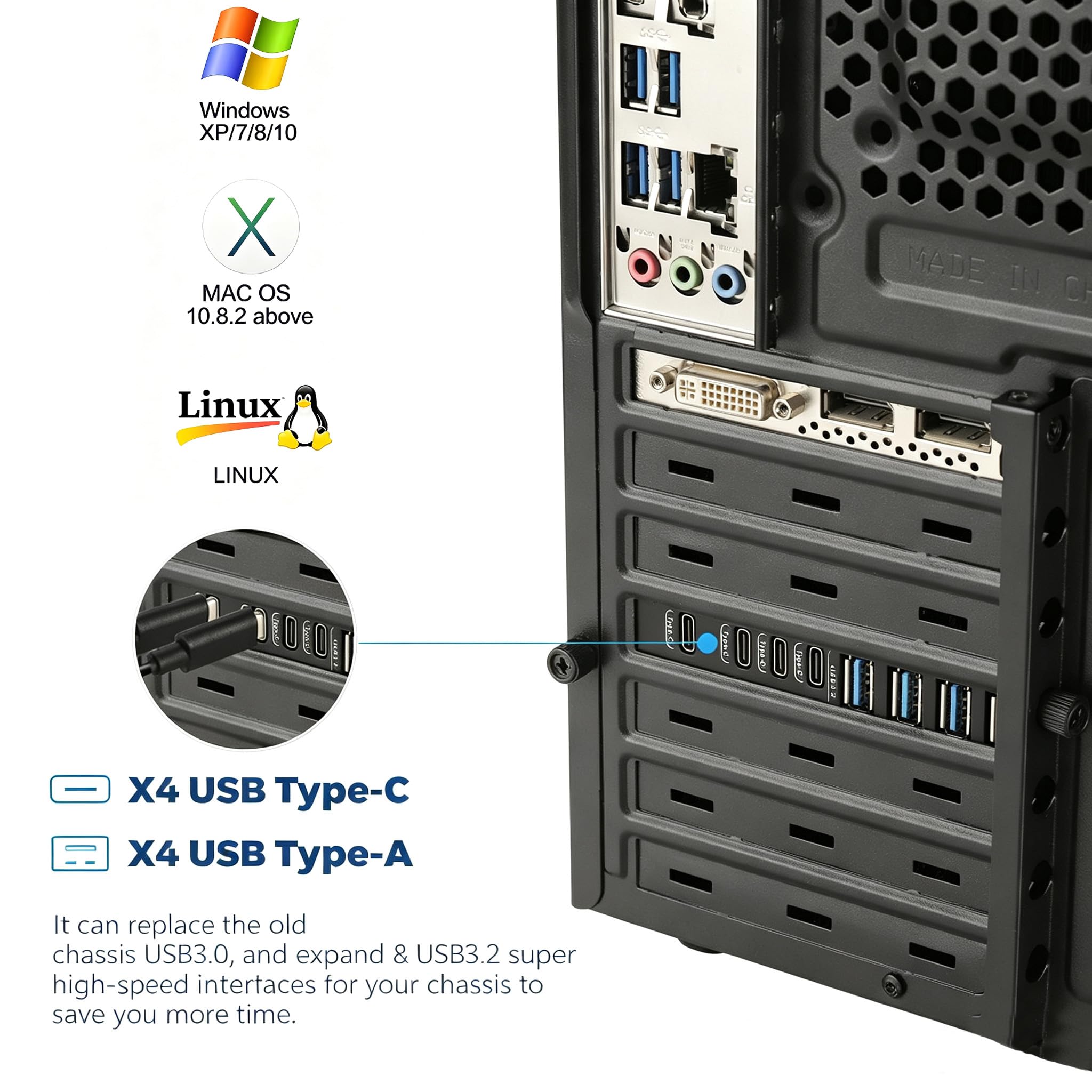Karta USB 3.2 PCIE 8 portów, PCIE 3.2 gen2 x 1 karta 10 Gb/s, karta rozszerzeń PCI Express, wewnętrzny koncentrator USB, konwerter do komputera stacjonarnego z systemem Windows 7/8/10 Linux
