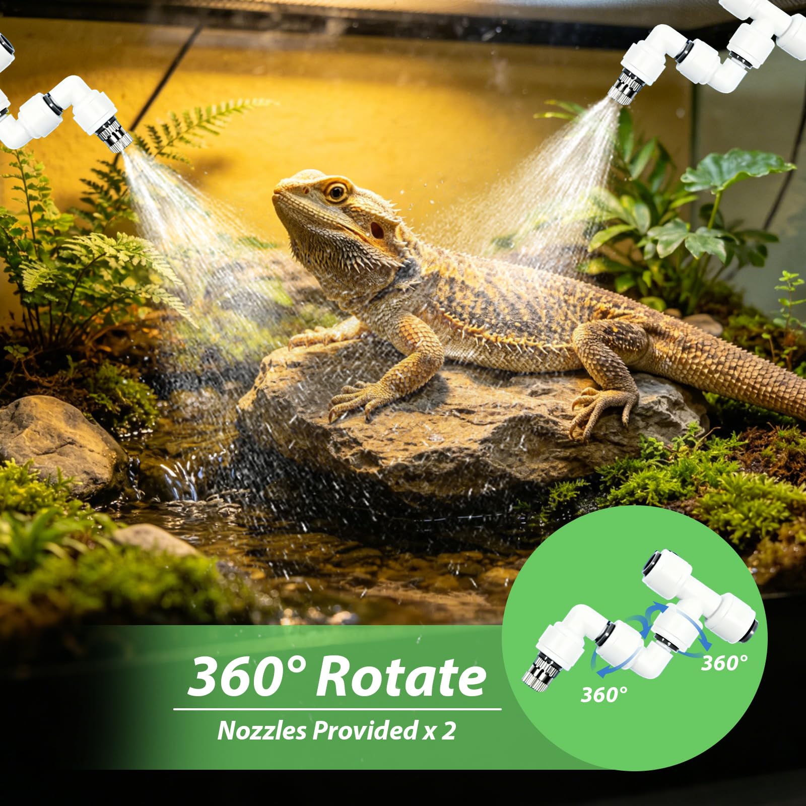 Impianto di irrigazione per terrario, umidificatore intelligente per rettili, con timer e ugelli di spruzzo, regolabile a 360°, per terrario, foresta pluviale, terrari, anfibi, rettili