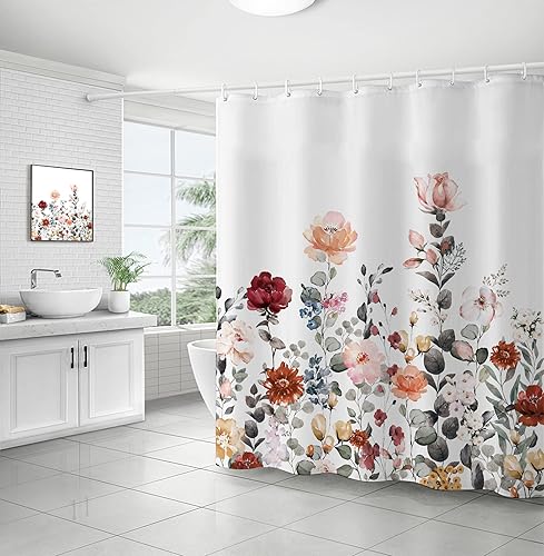 Cortina de ducha de tela floral, cortina de ducha de baño, tela de poliéster impermeable de secado rápido, juego de cortina de ducha para baño,