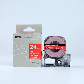 Compatible EPSON LC-6RWP LW700 Label Tape White on Red 24mm 8m 1 x 26"
