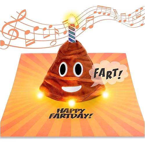 Farting Plush Pop Up Birthday Card - Plays Hilarious Version of Happy Birthday Music, Lights Up in Tune, Popup Card for Men & Kids, Musical Celebration Greeting
