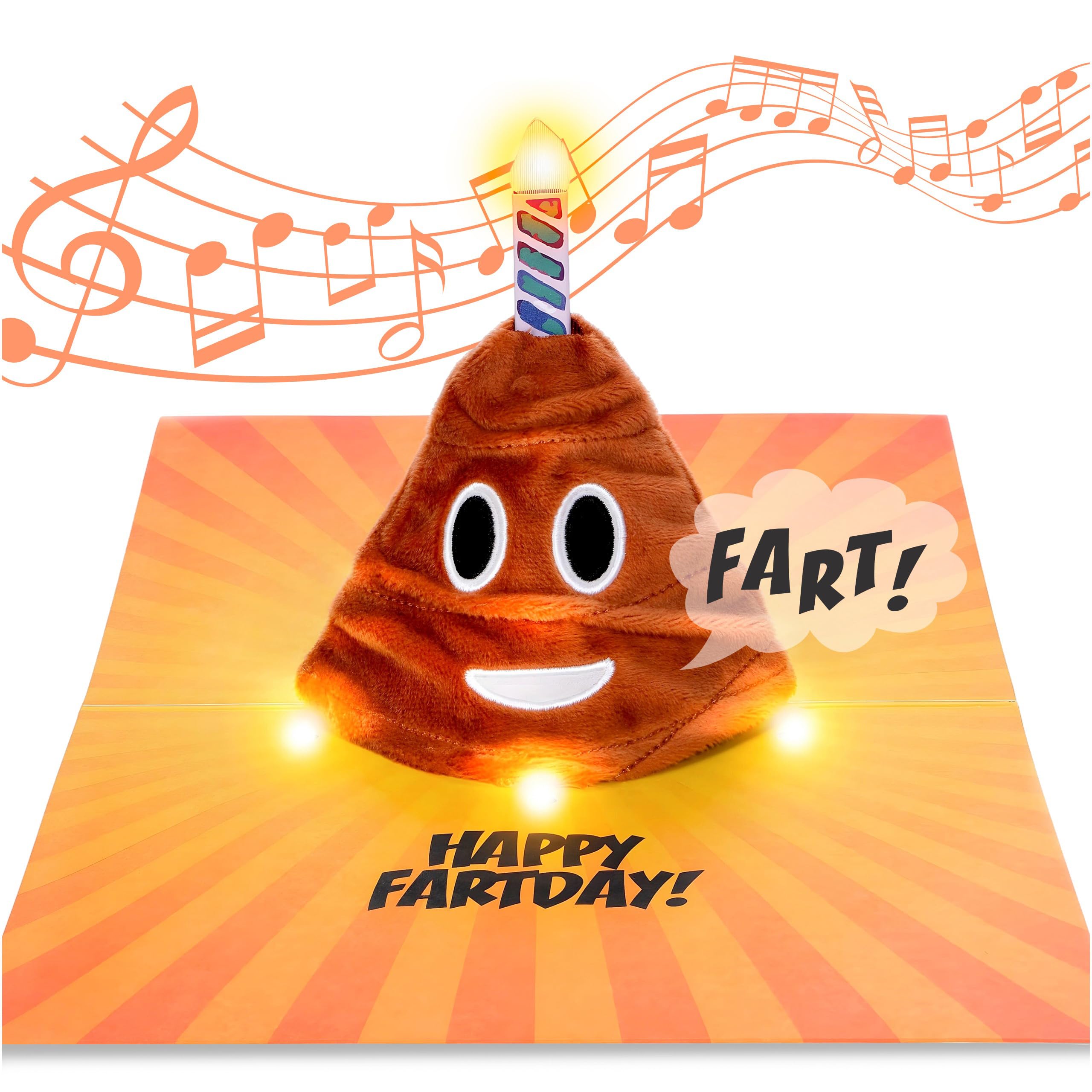 Farting Plush Pop Up Birthday Card - Lights Up & Plays Hilarious Version of Happy Birthday Music - Fun Musical Birthday Cards for Family & Friends - Fart Novelty Greeting Card For Men & Women