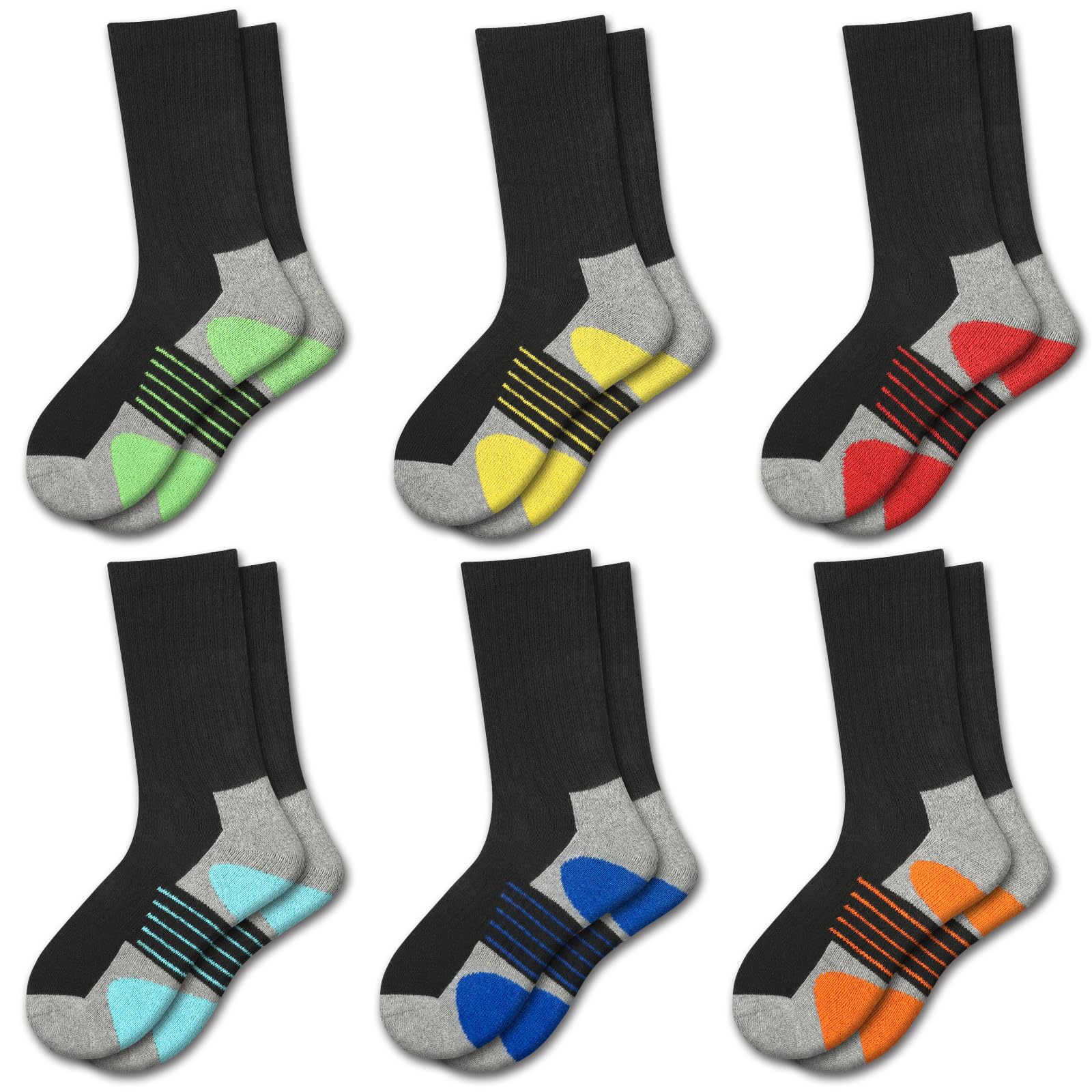 Comfoex Boys Crew Socks Half Cushioned Athletic Socks Calf Cotton Long Socks For Kids 4-6 6-8 8-10 Years Old 6 Pairs
