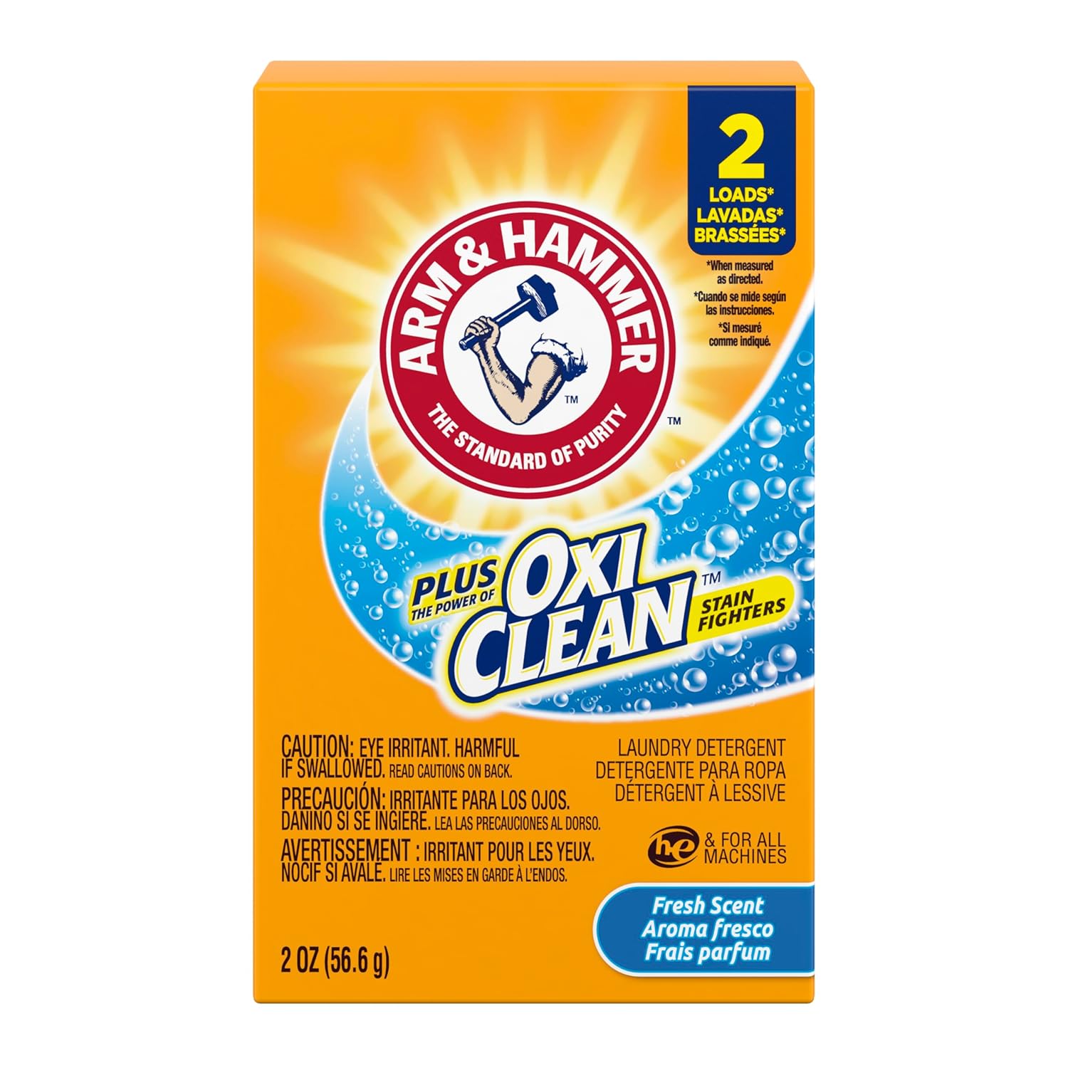 Arm & Hammer plus OxiClean Powder Laundry Detergent Professional, Fresh Scent, Coin Vend 2 oz., 2 Loads, (Case of 156)
