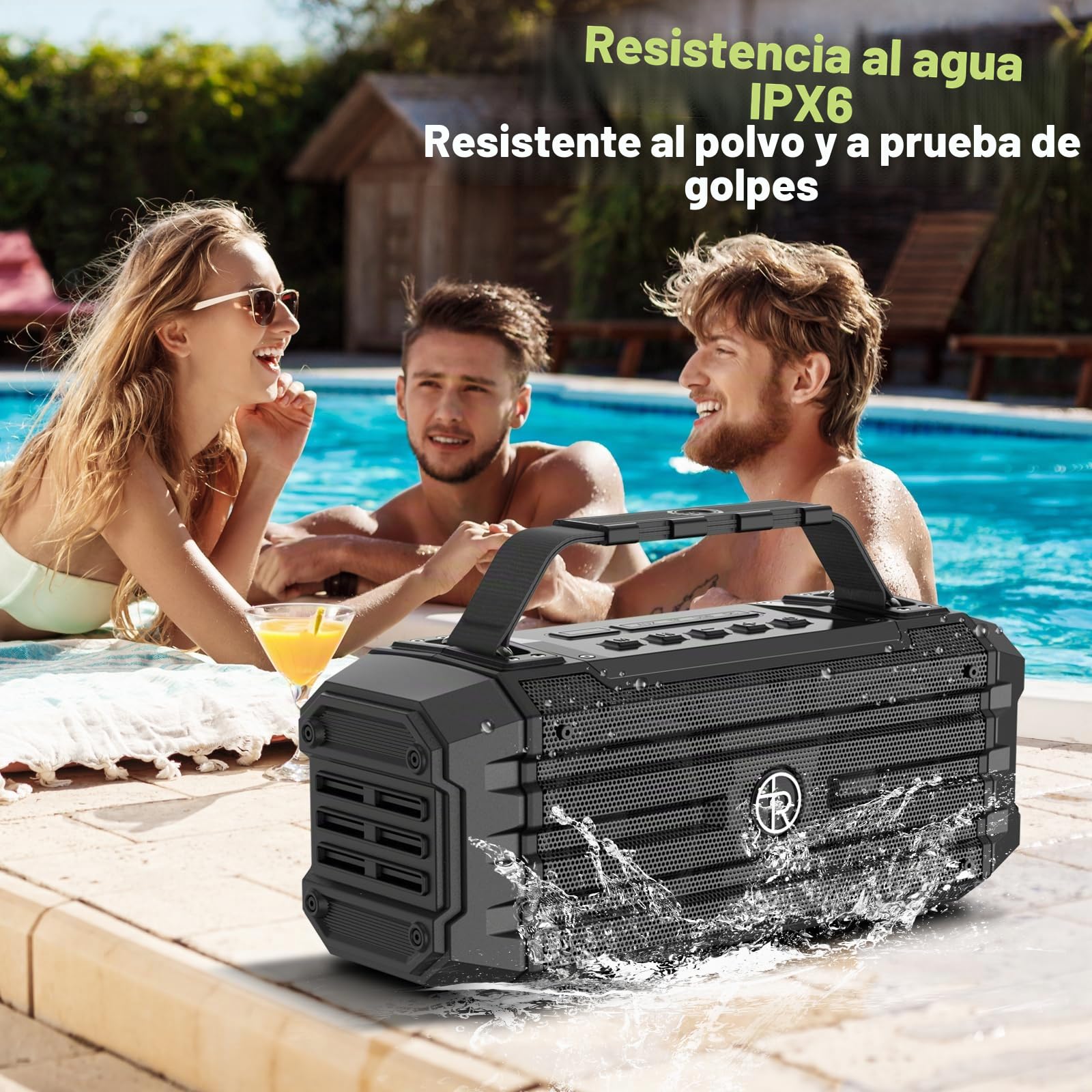 Altavoz Bluetooth portátil de 120 W con Pico de 80 W, emparejamiento TWS, Graves Profundos, Altavoz de Alta fidelidad, Resistente al Agua IPX6, Boombox de Sonido DSP para Exteriores, Camping (Negro)
