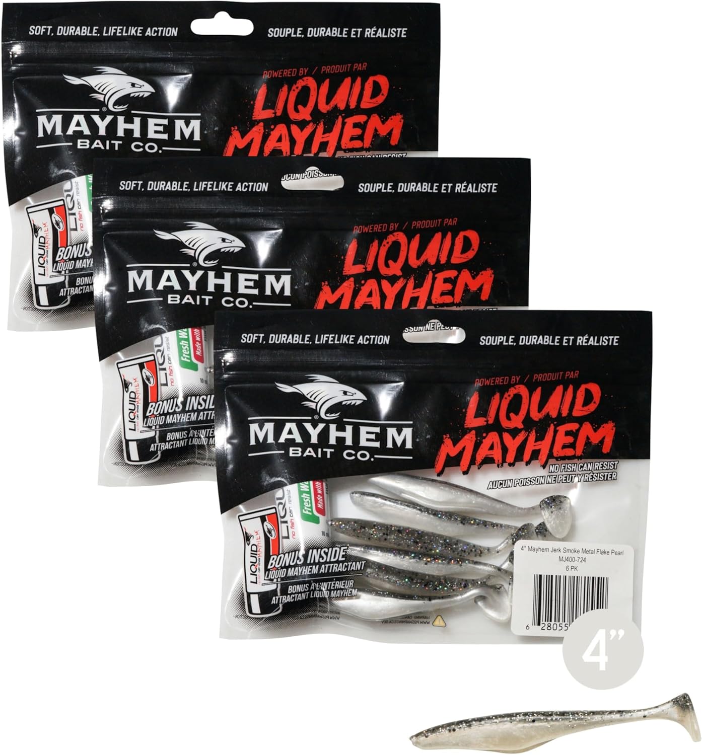 Liquid Mayhem Jerk, Soft Plastic Walleye Lures – Easy to Rig Jerkbait with Lifelike Action – Includes Bonus 10ml Attractant Gel