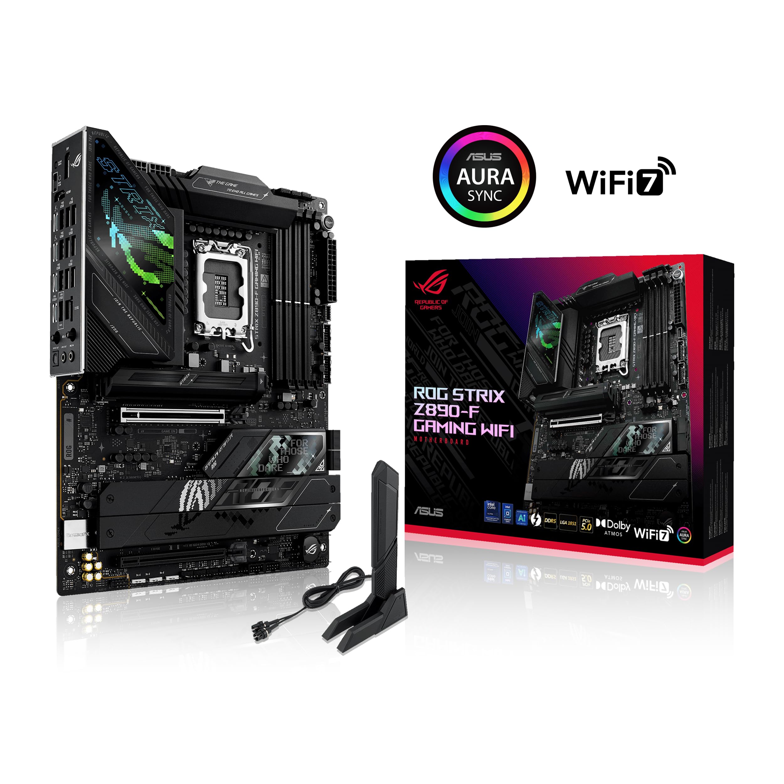 ASUS ROG Strix Z890-F WiFi do gier, płyta główna Intel ATX, 16 + 1+2+2 fazy zasilania, gniazdo DDR5, PCIe 5.0, procesor graficzny nowej generacji, 5 gniazd M.2, WiFi 7, przetaktowywanie AI, sieć AI