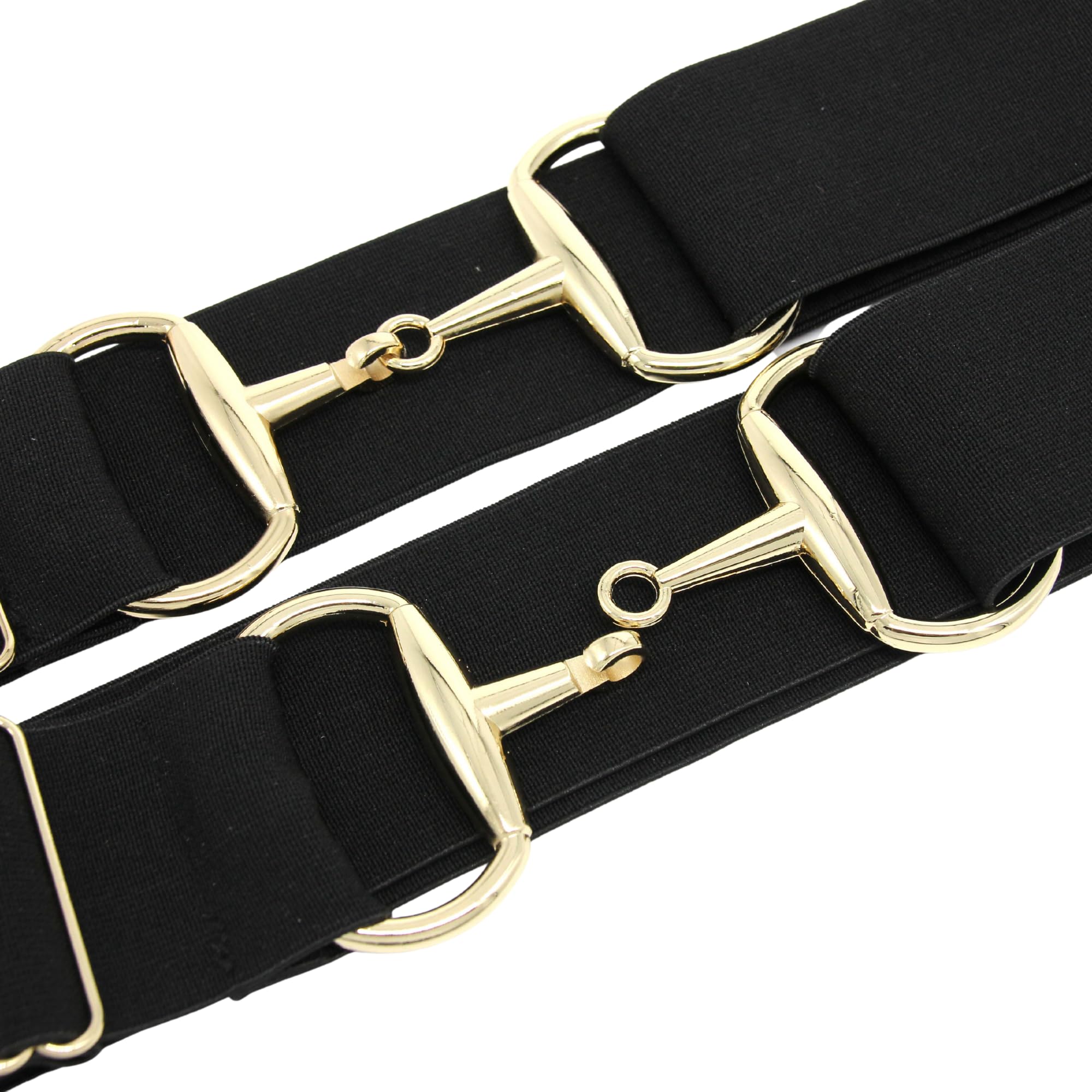 Cinturón ecuestre con hebilla, equino Horsebit estirable, cinturón elástico para mujer/hombre para montar pantalones, Cinturón negro de 2 pulgadas con hebilla dorada 2