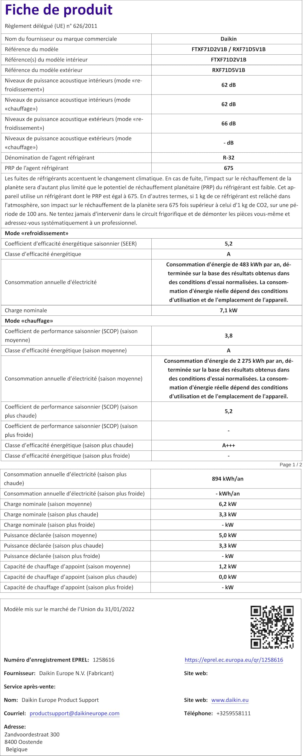 Daikin Sensira 12000btu 3,5KW R32 A++/A+ Climatiseur Avec Kit D